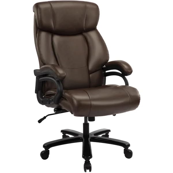 KCREAM Ergonomic Office Chair - Adjustable Computer Desk Chair with Diamond-Stitched PU Leather, Thick Padded Lumbar Support & Swivel Armrests - Perfect for Home Office, Gaming & Workspace (9051-Brown)