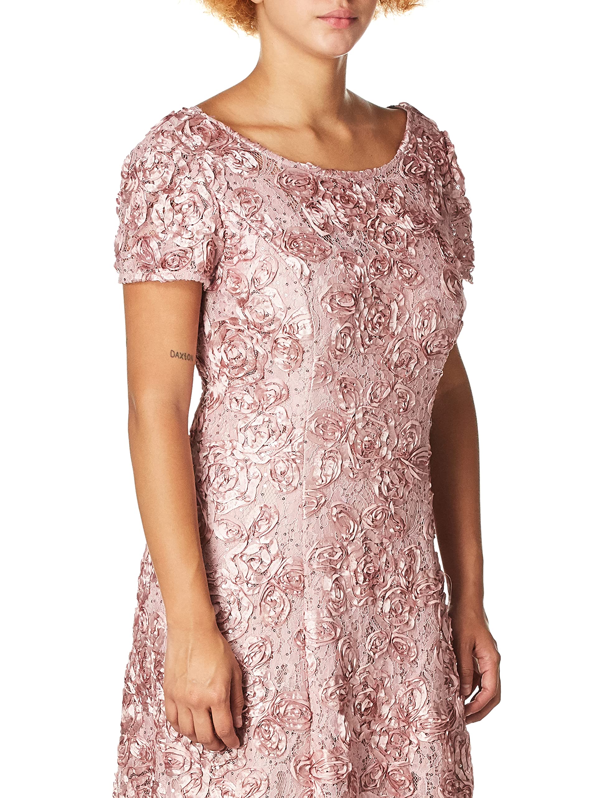 Alex Evenings Women's Plus Size Long Rosette Mother of The Bride Dress - Elegant Short Sleeve Formal Gown for Weddings, Receptions & Special Occasions
