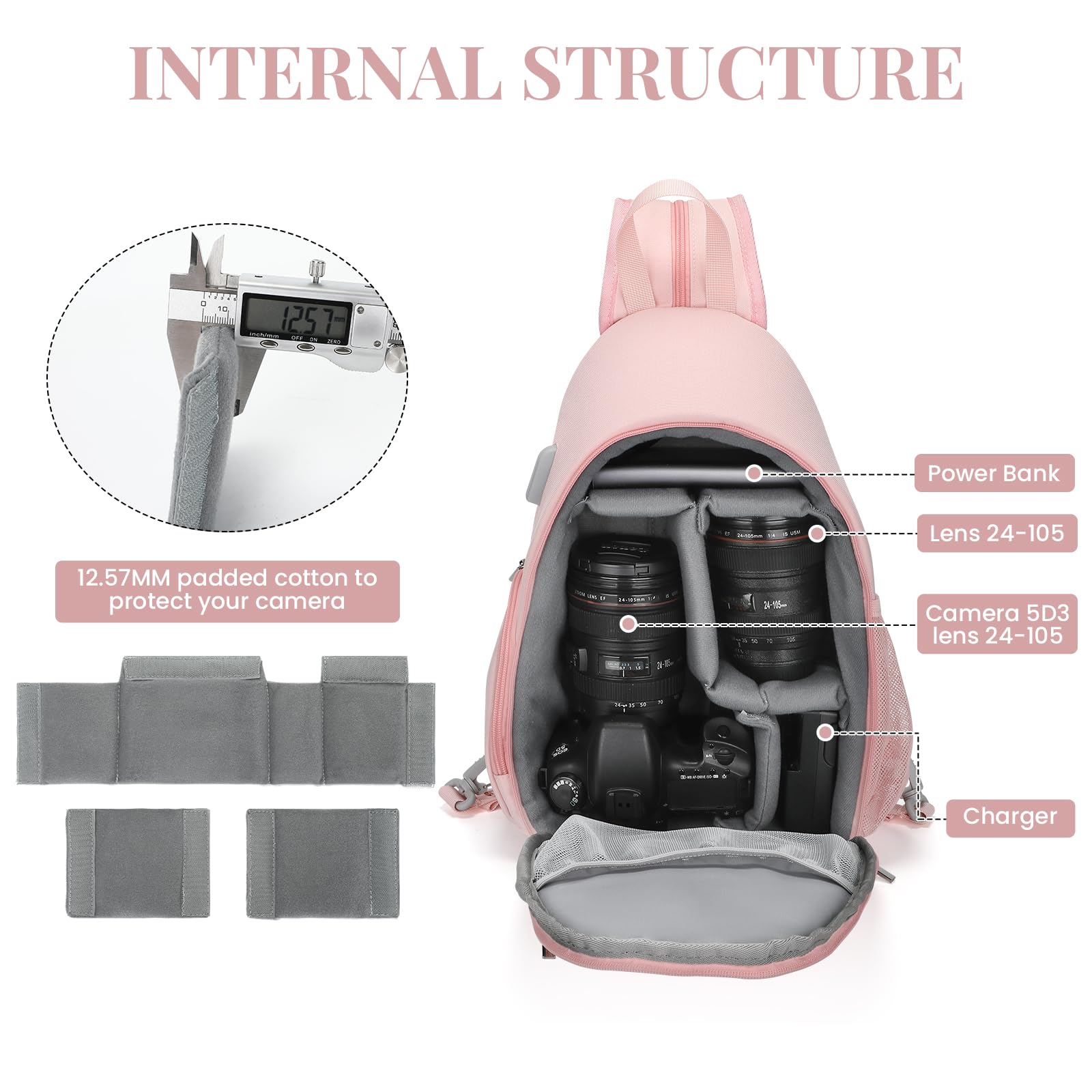 BAICLES Waterproof Shockproof Nylon Camera Shoulder Bag with Lens Organizer - Rose Pink Casual Photography Backpack for DSLR, Mirrorless Cameras & Accessories - Perfect for Travel, Hiking & Outdoor Photography