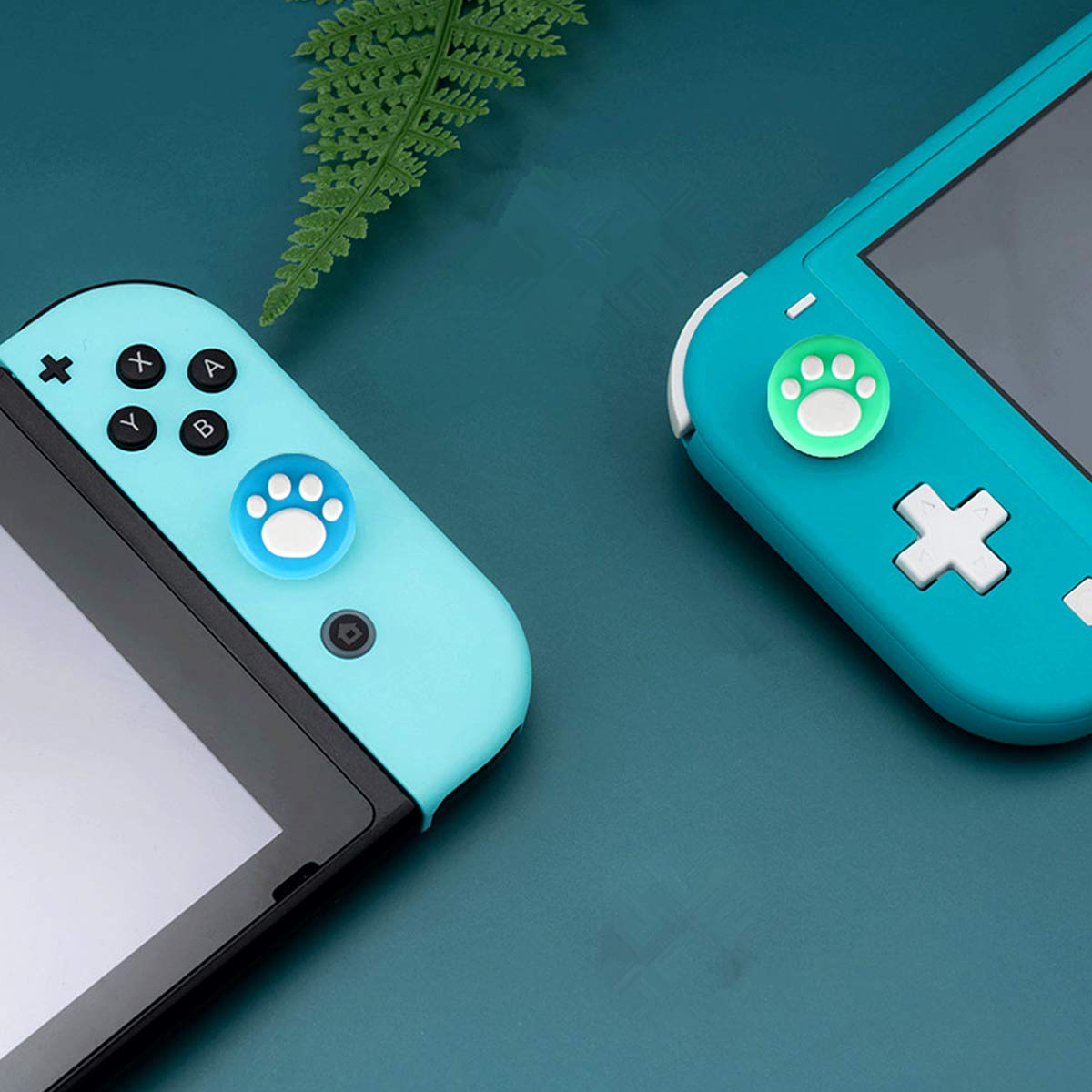 6Pcs Cute Cat Paw & Raccoon Green Leaf Thumb Grip Caps for Nintendo Switch/Lite Joy-Con Controllers - Soft Joystick Cover Accessories for Comfortable Gaming & NS Protection (Perfect for Kids & Long Play Sessions)