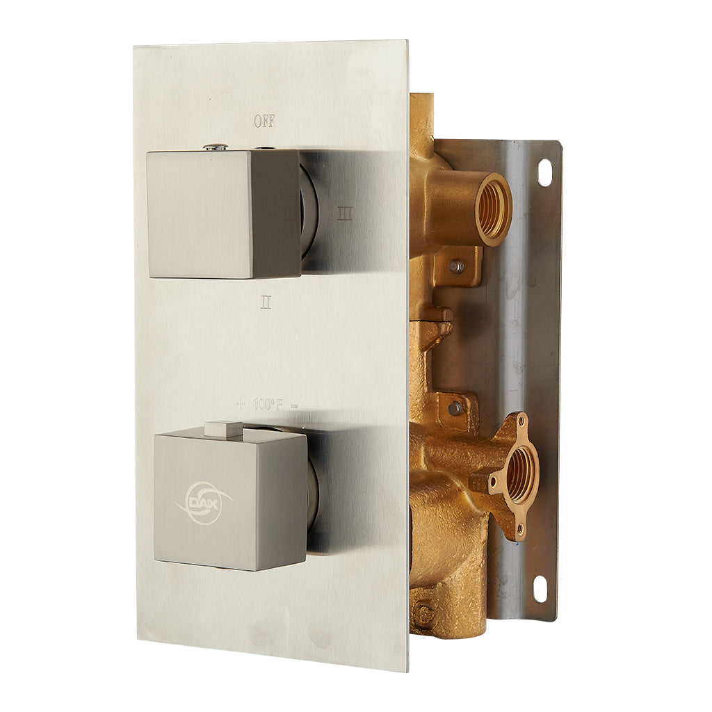 DAX 1054 SQ BN Thermostatic Shower Mixer Valve - 2/3 Function Diverter, Brushed Nickel Finish for Bathroom & Shower Renovation | Concealed Installation, Water Saving Design