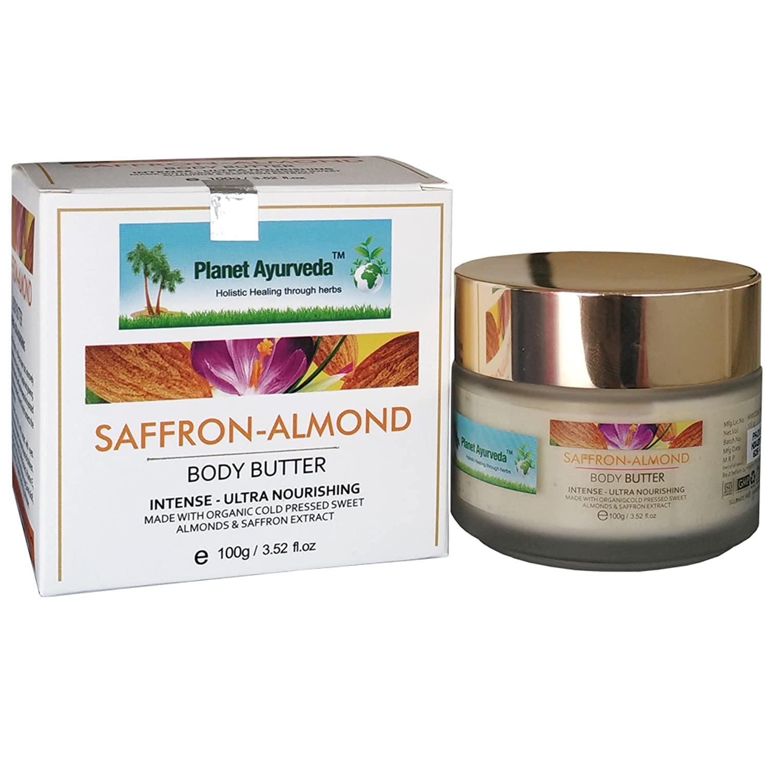 Pure Ayurvedic Saffron & Almond Body Butter by Iqra Planet - Deep Moisturizing for Dry Skin, Natural Glow Booster - Perfect for Daily Skincare & Spa Treatments