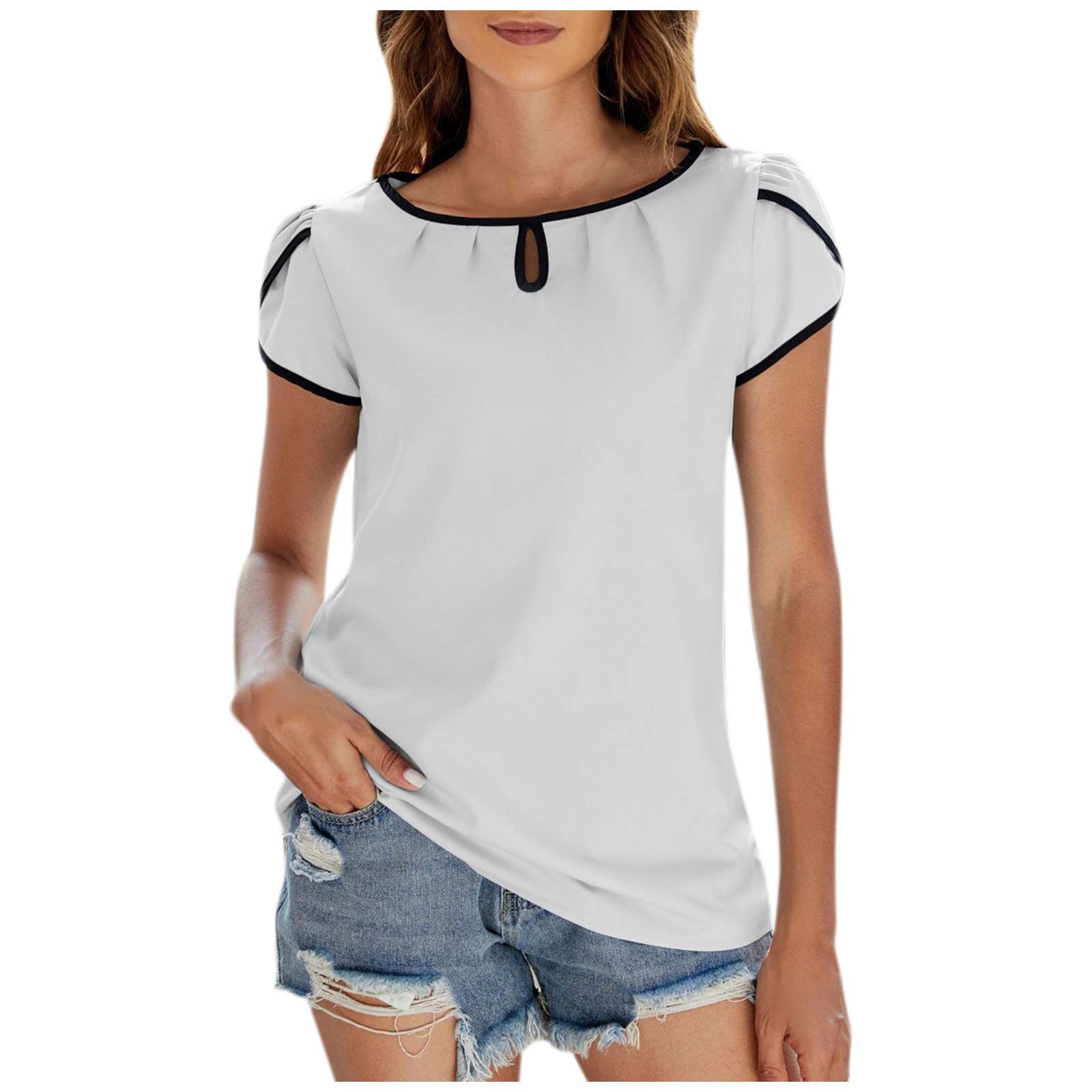 Women's Summer Tops - Solid Color Short Sleeve O-Neck Slim Fit Beach Vest | Plus Size Casual Shirts for Women | Perfect for Vacation, Pool Party & Summer Outfits (White)