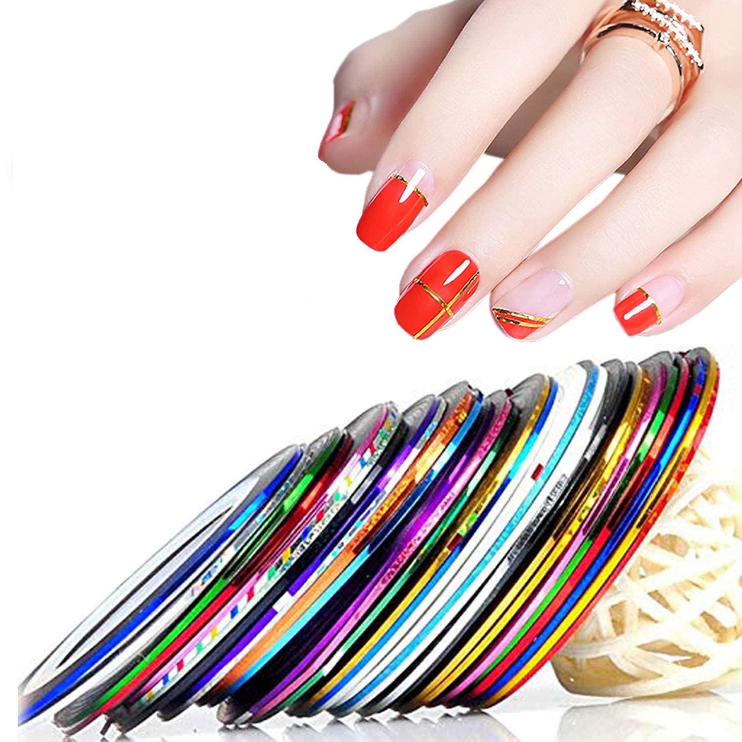 TopFinder® 5 Multicolor Nail Art Decoration Tape - Self-Adhesive Striping Rolls for DIY French Manicure, 3D Nail Stickers Design, Mixed Colors Line Tips - Durable & Waterproof Nail Accessories for Salon, Party & Wedding Nail Art
