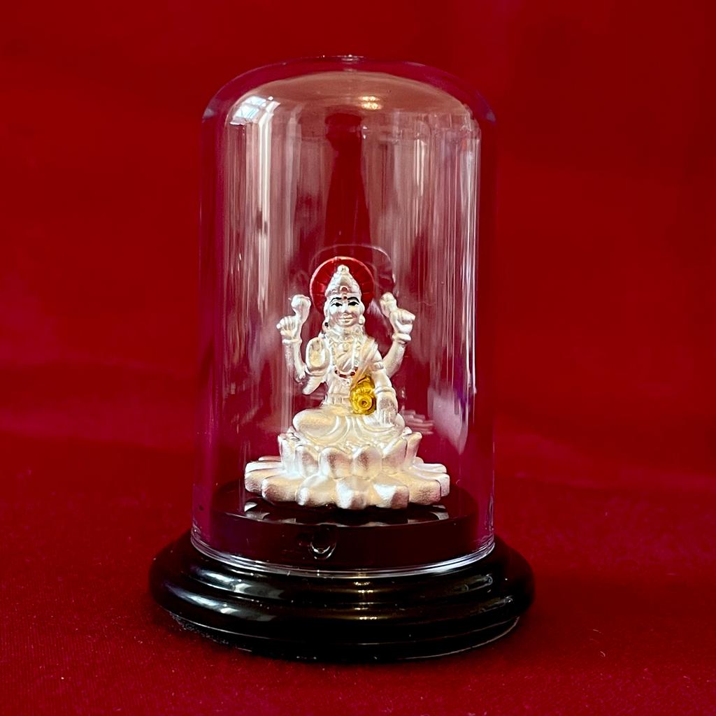 999 Pure Silver Circular Goddess Lakshmi Idol - Authentic Hindu Deity Statue for Home Altar, Puja Worship & Spiritual Decor