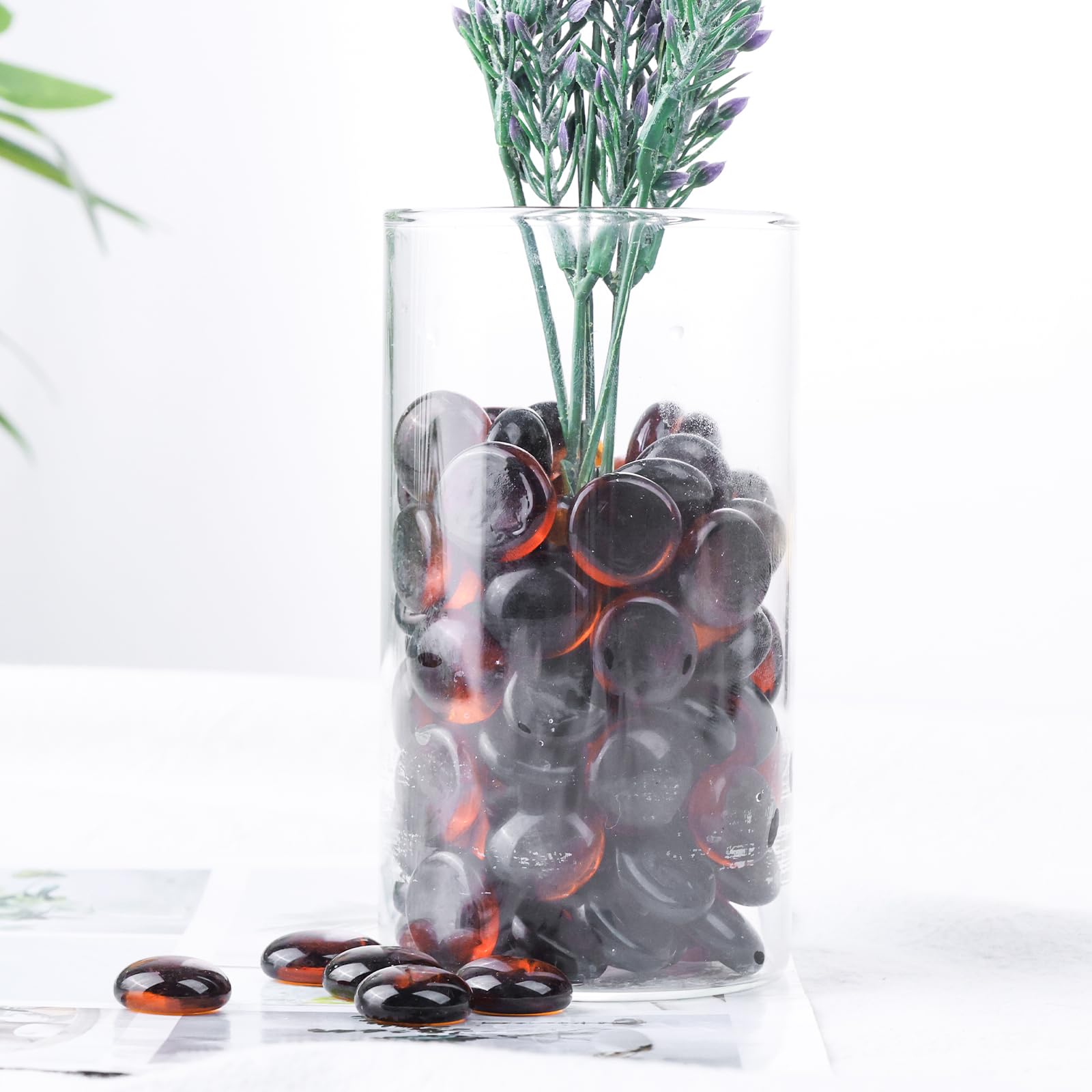 DomeStar 2LB Amber Flat Glass Marbles - Decorative Vase Fillers, Aquarium Pebbles, Fish Tank Rocks for DIY Crafts, Table Scatter & Home Decor | Perfect for Centerpieces, Wedding Decorations & Floral Arrangements