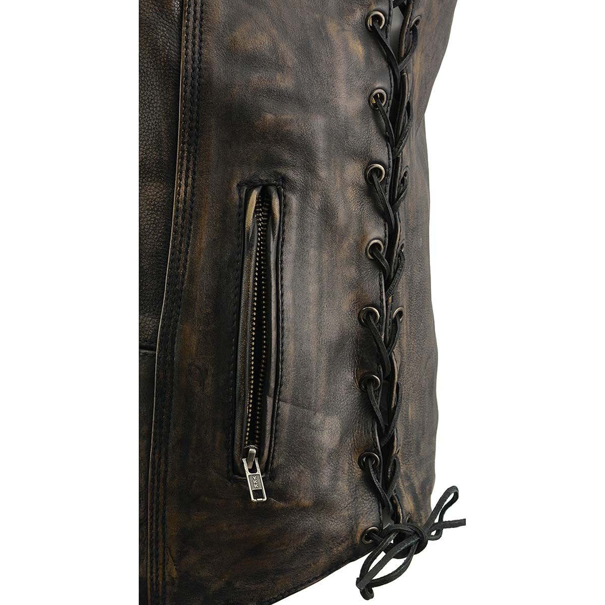 Milwaukee MLM3540 Men's Distressed Brown Leather Motorcycle Vest with 10 Pockets - Rugged Biker Jacket for Harley Davidson & Cruiser Riders - Perfect for Motorcycle Clubs, Road Trips & Casual Wear