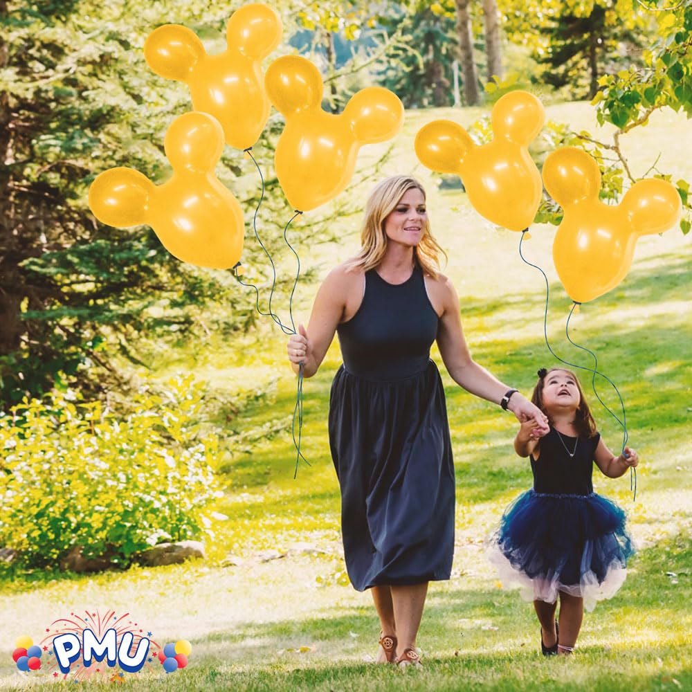 PMU Mouse Head Shaped Balloons 18 Inch - Premium Goldenrod Latex Party Decorations (Pack of 12) - Perfect for Mouse Theme Parties, Birthday Celebrations & Disney Events