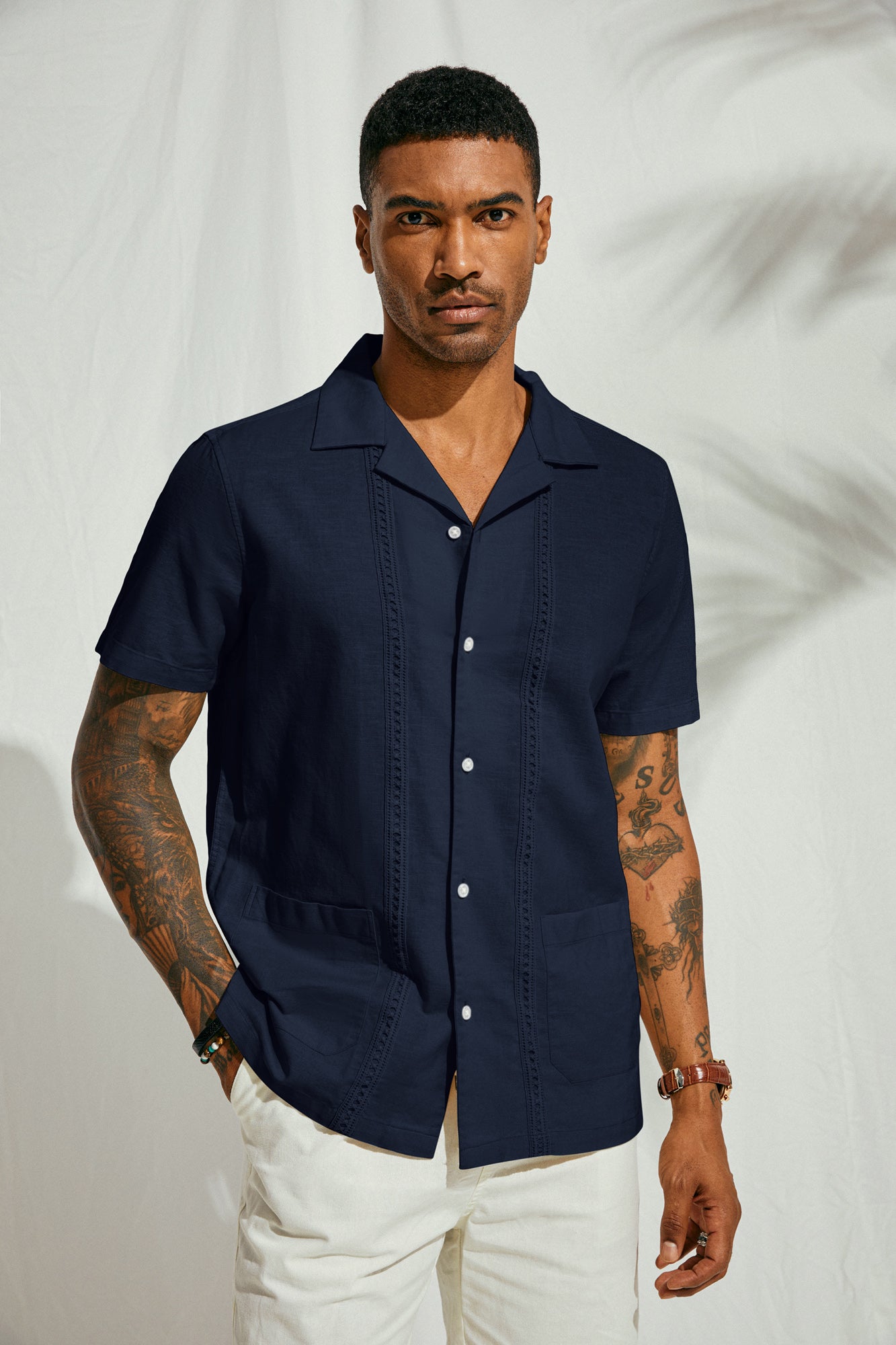Men's Linen Cuban Guayabera Shirt - Casual Button Down Beach Shirt for Summer, Vacations & Tropical Outings