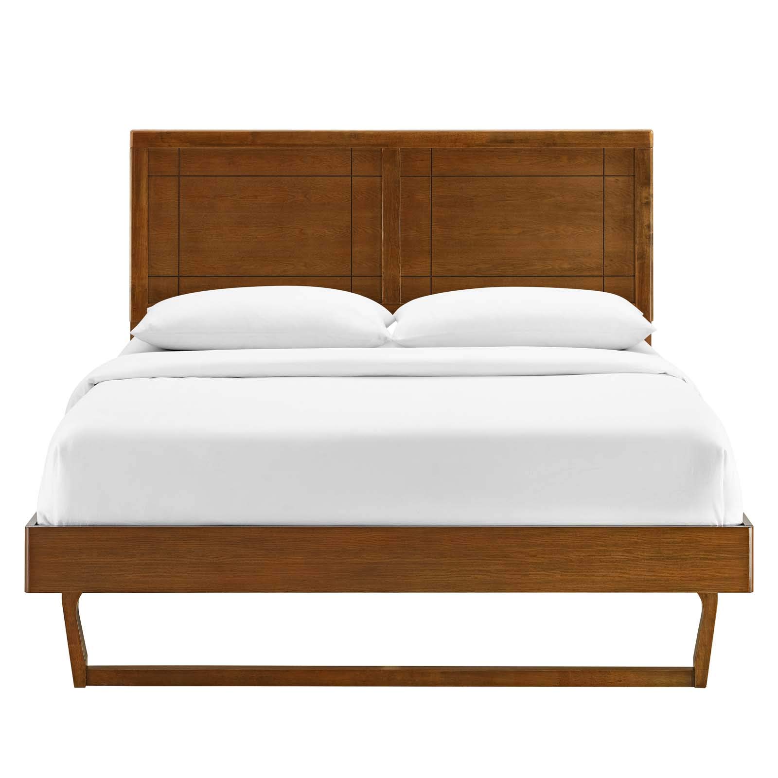 Modway MOD-6625-WAL Marlee Solid Wood Full Size Platform Bed with Angular Frame in Walnut Finish - Modern Bedroom Furniture for Small Spaces & Guest Rooms