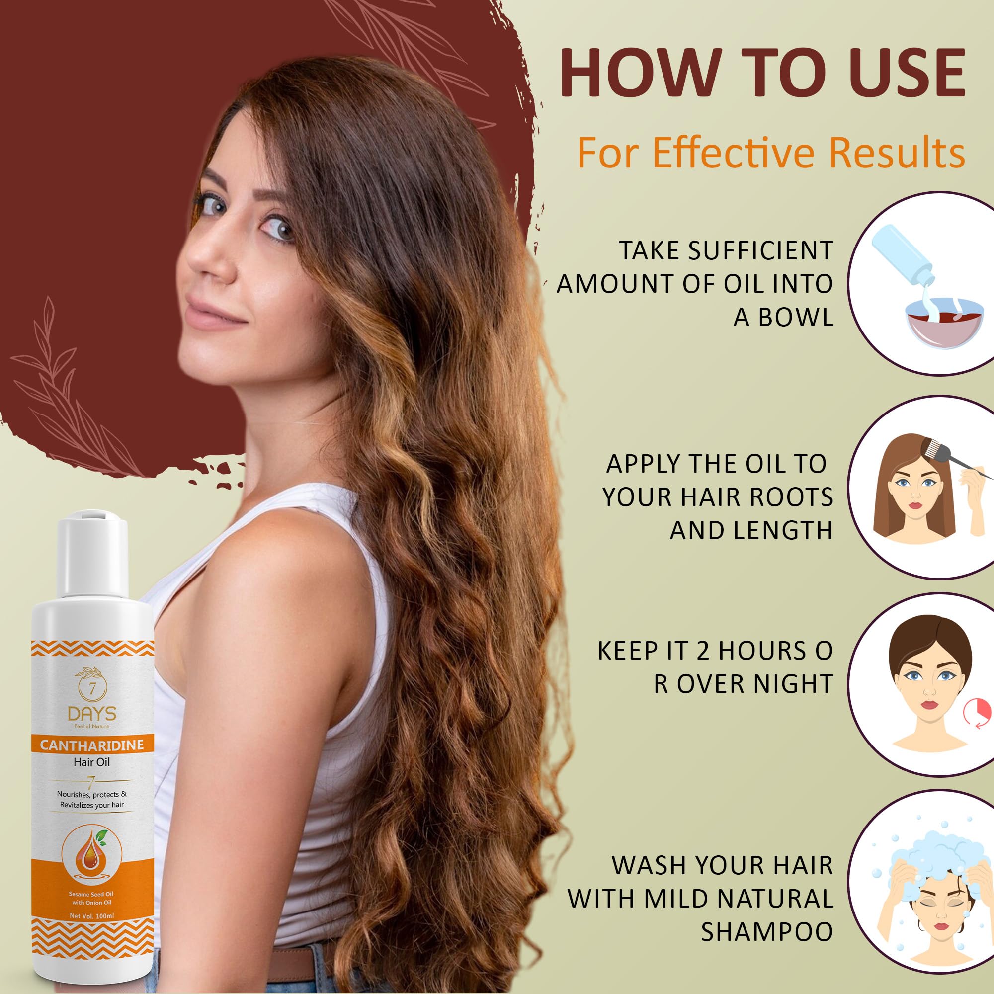 7 DAYS Cantharidine Hair Growth Oil with Sesame & Brahmi - Nourishing Treatment to Strengthen & Revitalize Hair - For Men & Women (100ml) - Perfect for Daily Hair Care & Scalp Massage