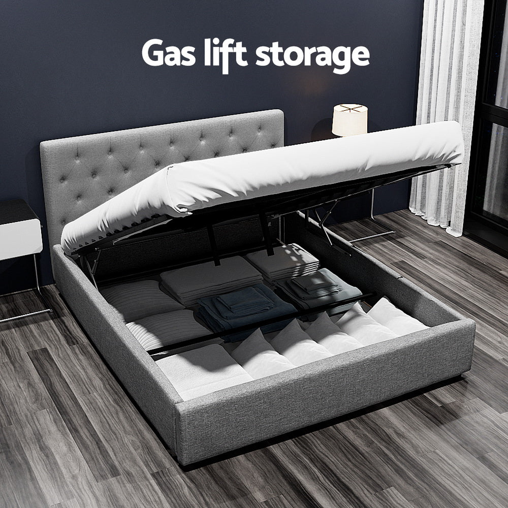 Dorilla Gas Lift Storage Queen Bed Frame with Hydraulic System - Grey | Modern Platform Bed with Underbed Storage for Small Spaces & Apartments