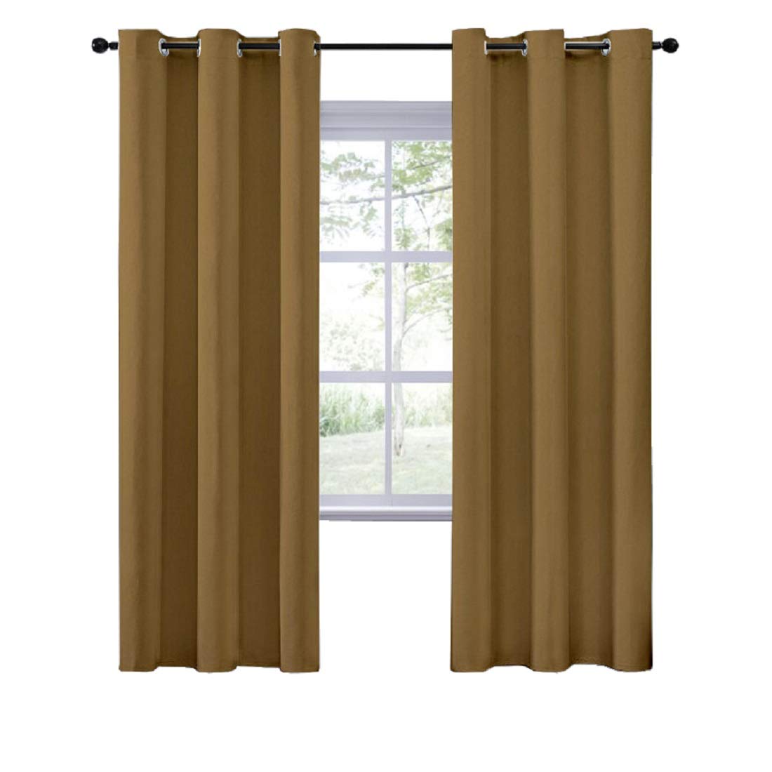 Rajlinen 100% Blackout Curtains Set of 2 Panels - Thermal Insulated Room Darkening Window Treatment for Bedroom & Kitchen (42x63 Inches, Taupe) | Light Reducing, Noise Blocking & Energy Saving for Better Sleep & Privacy