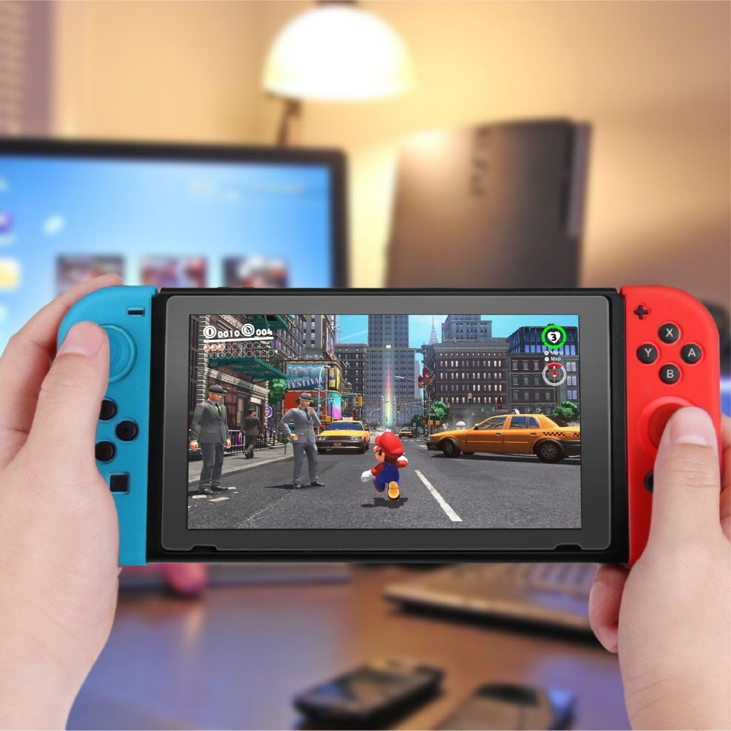 Premium Silicone Joycon Case for Nintendo Switch & OLED - Protective Controller Cover with Thumb Grip Caps (Neon Blue+Red) - Perfect for Gaming, Travel & Long Play Sessions