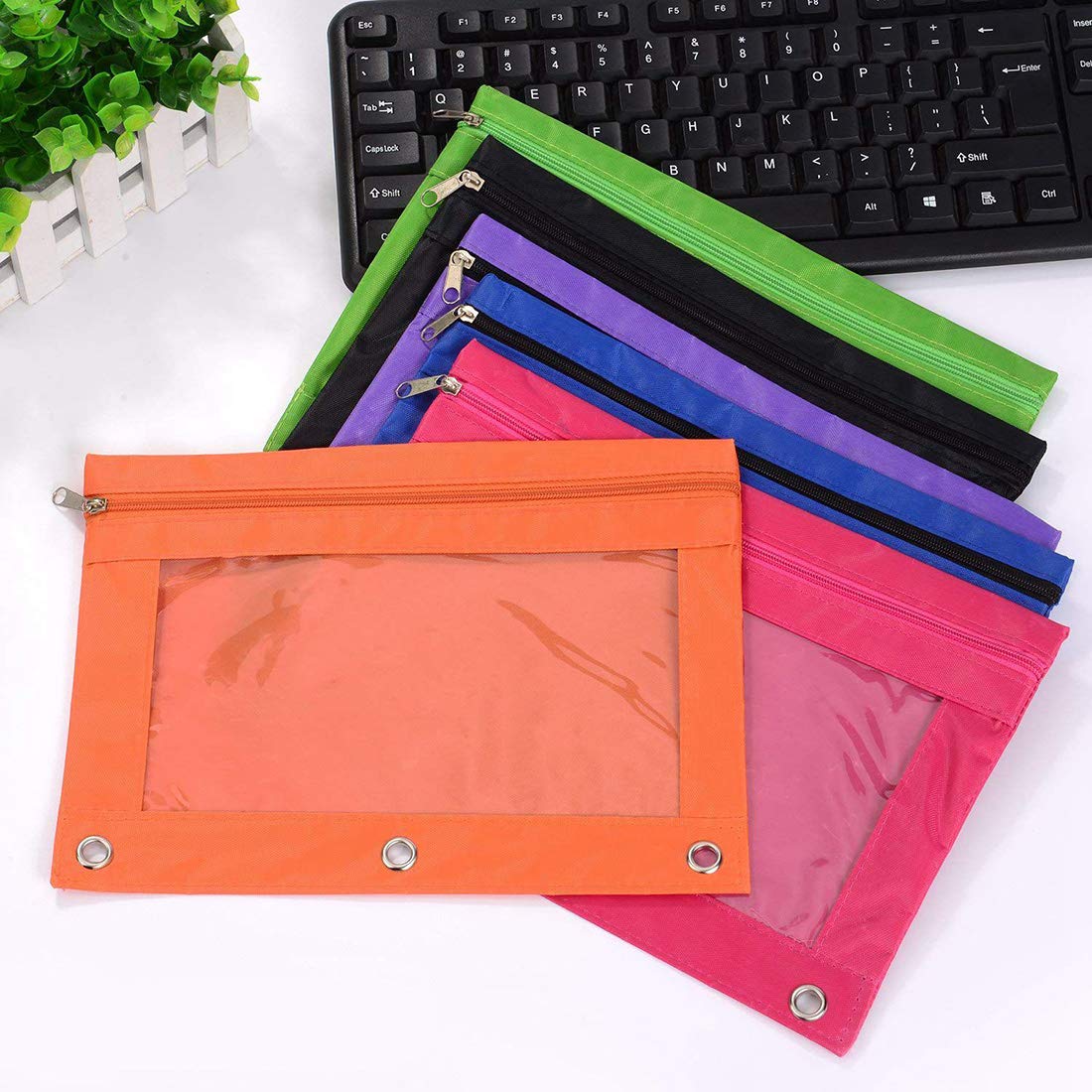 Zippered 3-Ring Binder Pouch with Clear Window - 8 Pack Light Blue School & Office Supplies for Classroom Organization, Homework, and Stationery Storage