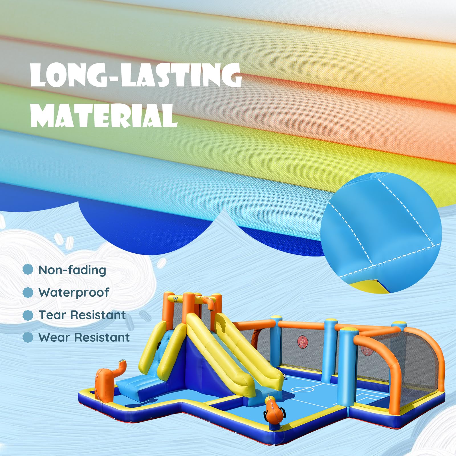 **HONEY JOY Inflatable Water Slide with Soccer Goals - Giant Bounce House for Outdoor Water Park, Splash Pool & Climbing Fun - Blow Up Water Slides for Kids & Adults - Backyard Party & Summer Activities (Includes 735W Blower)**