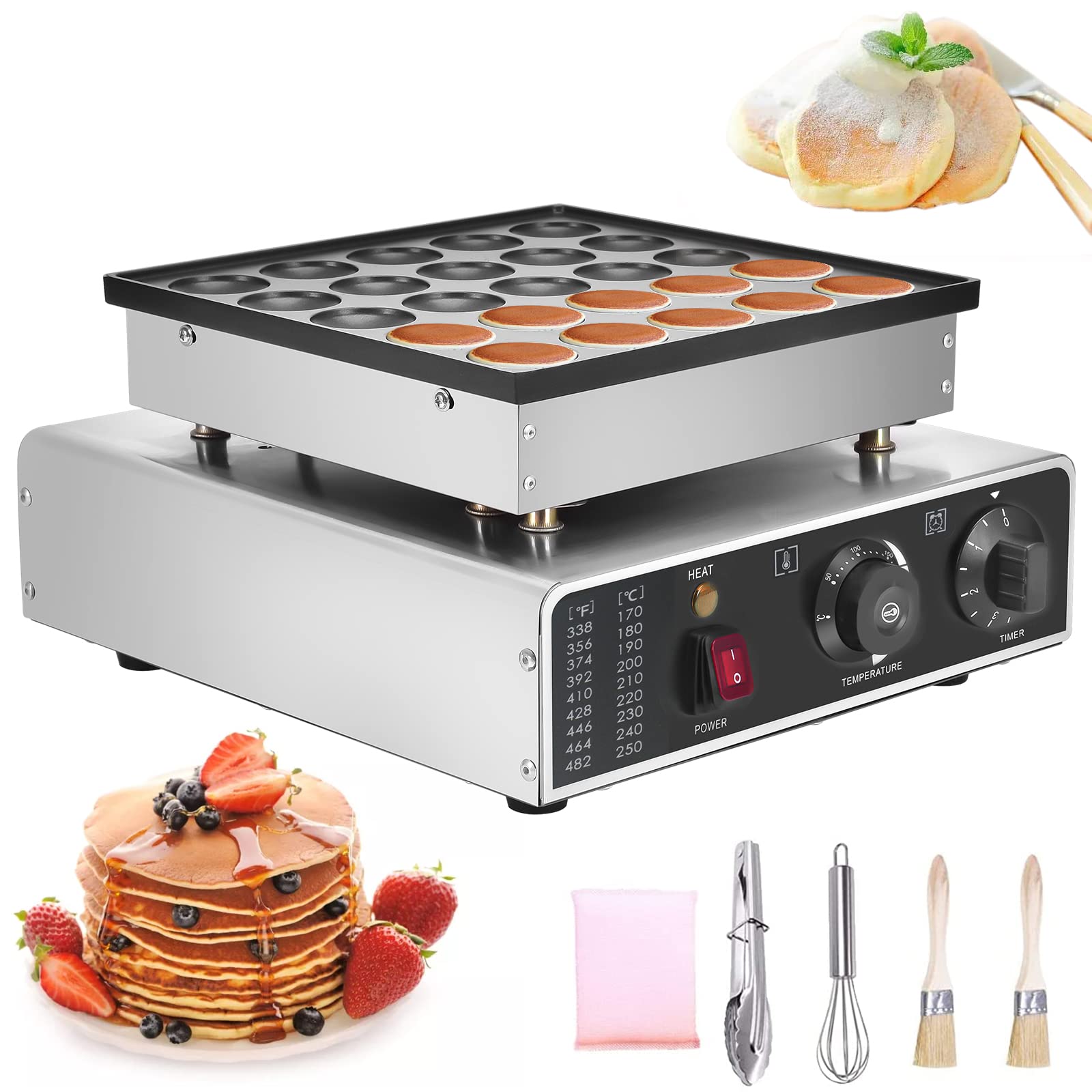 25Pcs Mini Dutch Pancake Maker, 950W Electric Non-Stick Muffin Maker Machine - Poffertje & Dorayaki Pancake Maker for Home, Bakery, Restaurant & Snack Bar - Perfect for Breakfast, Desserts & Party Snacks (US Plug 110V)