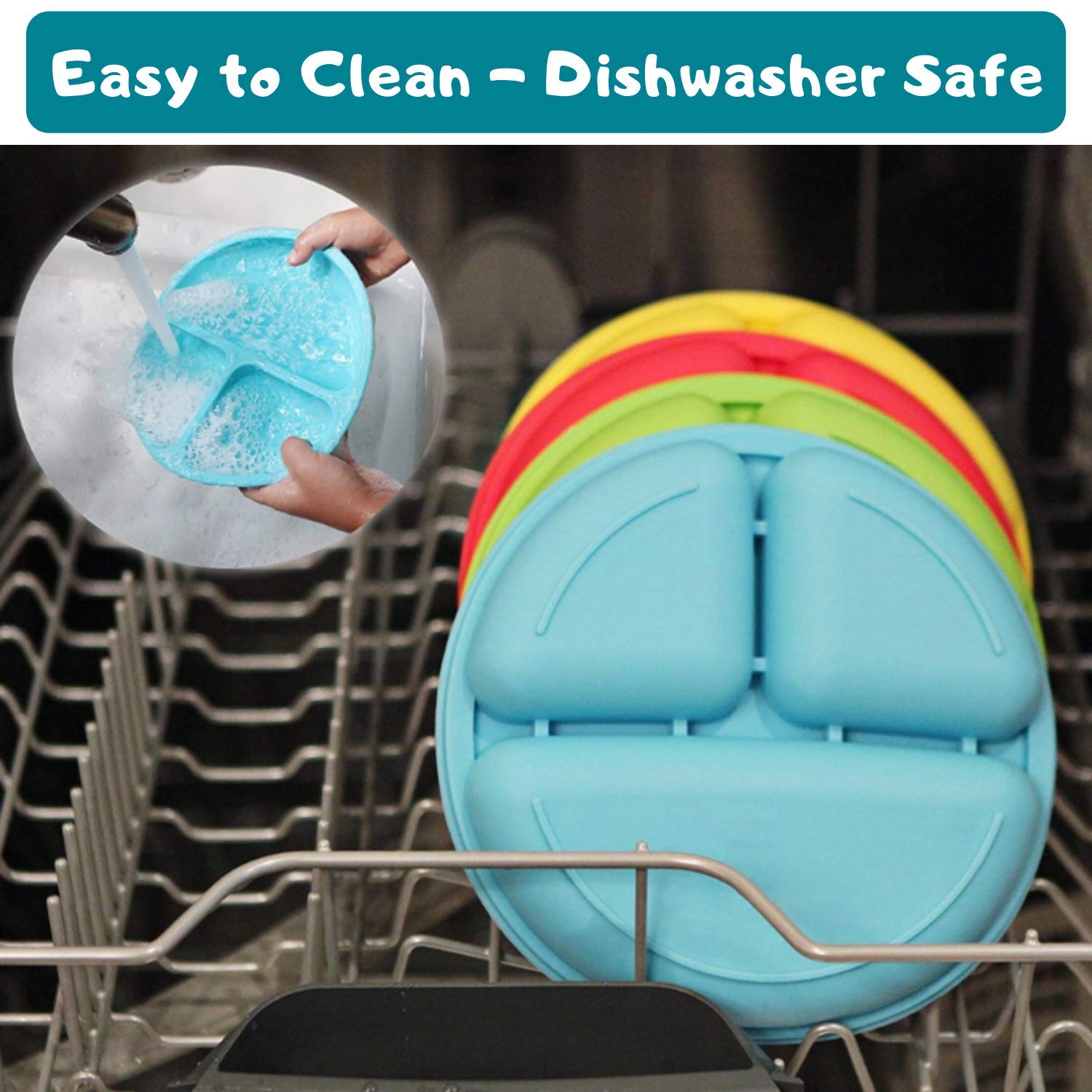 BPA-Free Divided Silicone Plates for Toddlers & Kids - No Suction, Dishwasher, Microwave & Oven Safe - Boys' Sectioned Feeding Plates for Mealtime, School Lunches & Picnics