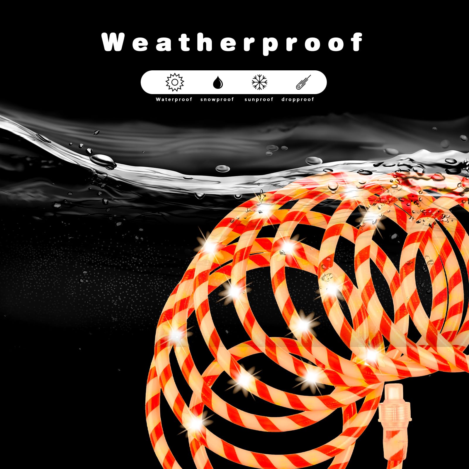 30FT LED Christmas Candy Cane Rope Lights - IP65 Waterproof Connectable Fairy Tube Lights for Outdoor, Patio, Garden, Christmas Tree & Holiday Decorations | Perfect for Xmas Party, Winter Wedding, and Festive Home Decoration