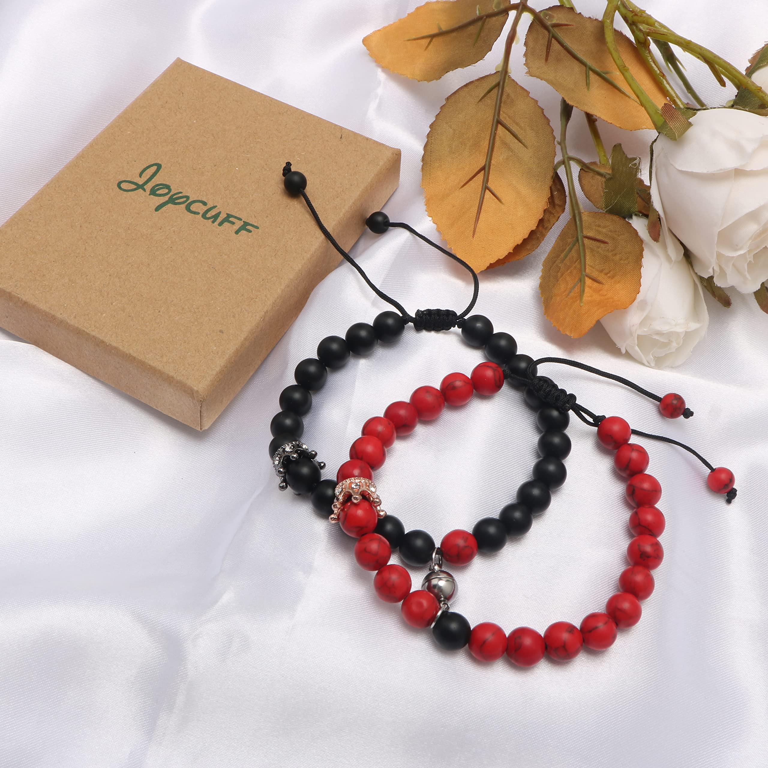 JoycuFF Matching Couple Bracelets for Men & Women - Romantic Connecting Love Bracelet Set - Anniversary, Birthday, Christmas Gifts for Him & Her - Handmade Beaded Jewelry - Perfect for Date Nights, Proposals & Couple Photos