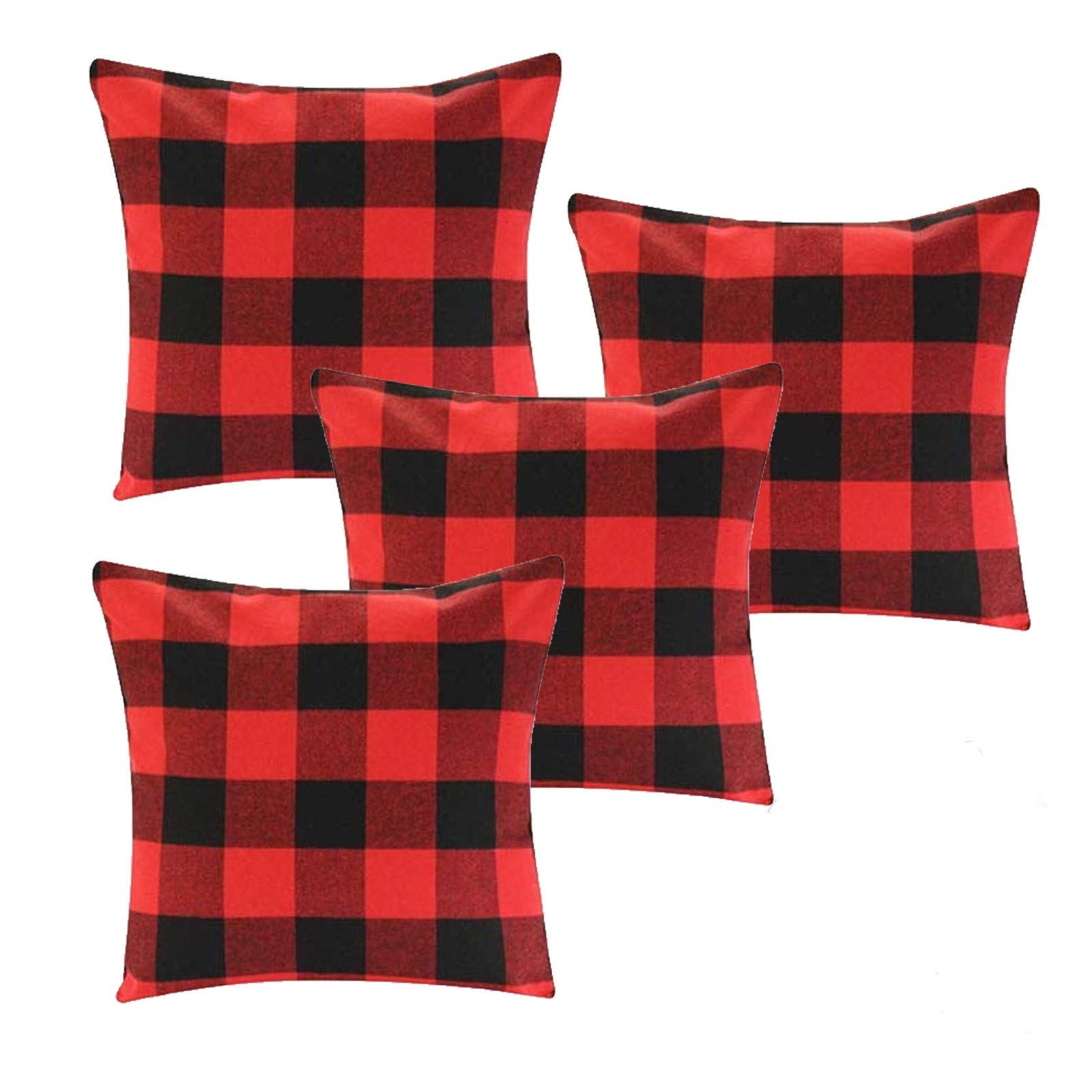 **Plaid Pillow Covers 18x18 Inches Set of 4 - Buffalo Check Pillow Cases in Classic Red & Black Tartan Linen - Perfect for Sofa, Bedroom & Farmhouse Decor**