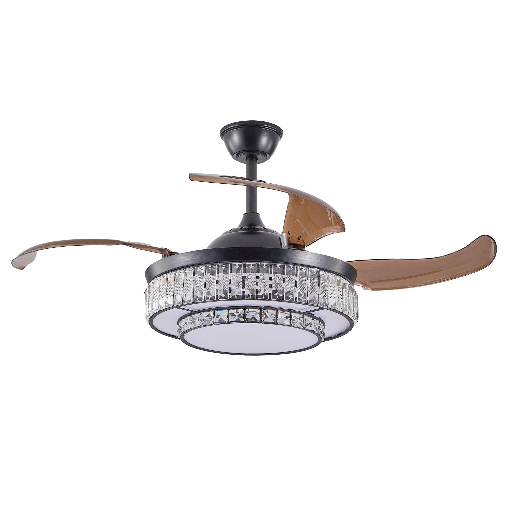 Modern LED Retractable Ceiling Fan with Light & Remote Control - Ultra Quiet Reversible 4-Blade Design for Kitchen, Bedroom, Dining Room & Patio | Energy Efficient Cooling & Stylish Home Decor