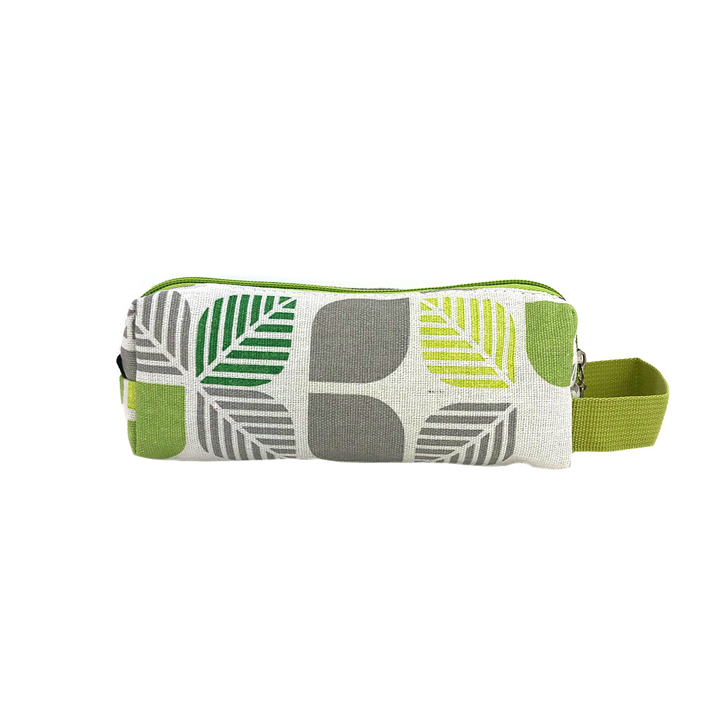 Eco-Friendly Canvas Pencil Case with Green Leaves Design - Perfect for School, Office & Travel Organization