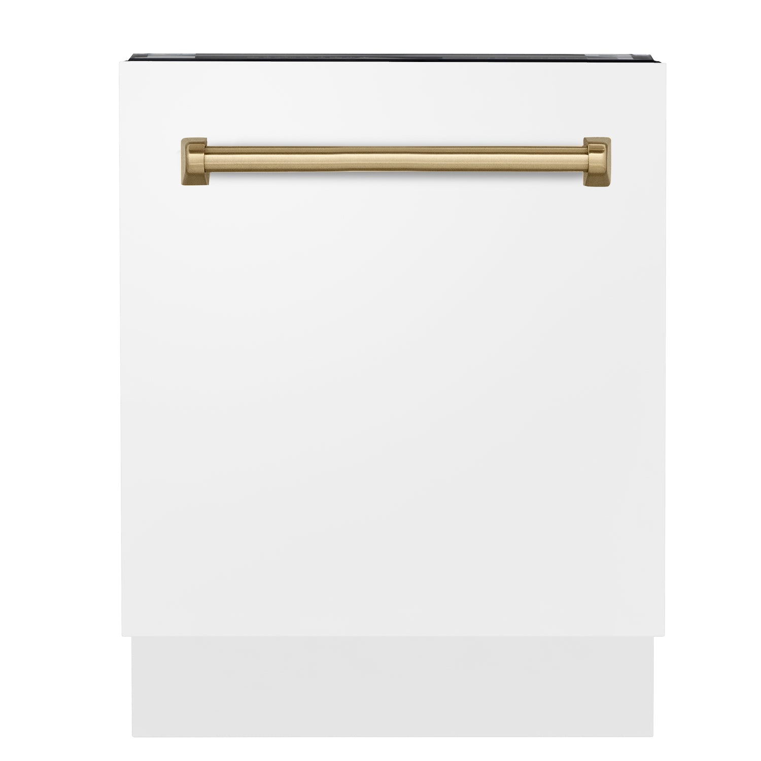ZLINE Autograph Edition 24 Inch 3rd Rack Top Control Tall Tub Dishwasher - White Matte Finish with Champagne Bronze Handle, 51dBA Quiet Operation (DWVZ WM 24 CB) - Perfect for Modern Kitchens and Open Concept Homes