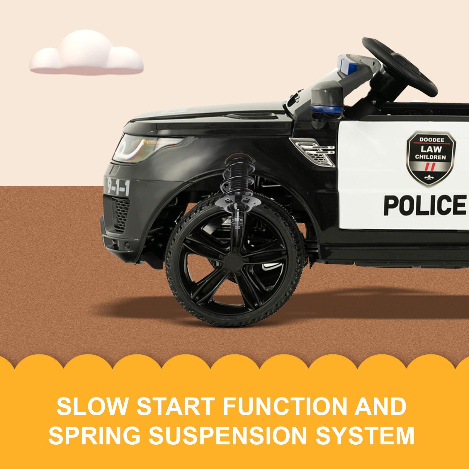 12V Kids Police Ride On Car SUV - Battery Powered Electric Toy Car with 2.4G Remote Control, LED Siren & Flashing Lights, Music, Horn, Intercom, Bumper Guard, Openable Doors, AUX & USB Port - Perfect for Outdoor Play, Birthday Gifts & Pretend Police Adventures (Black)