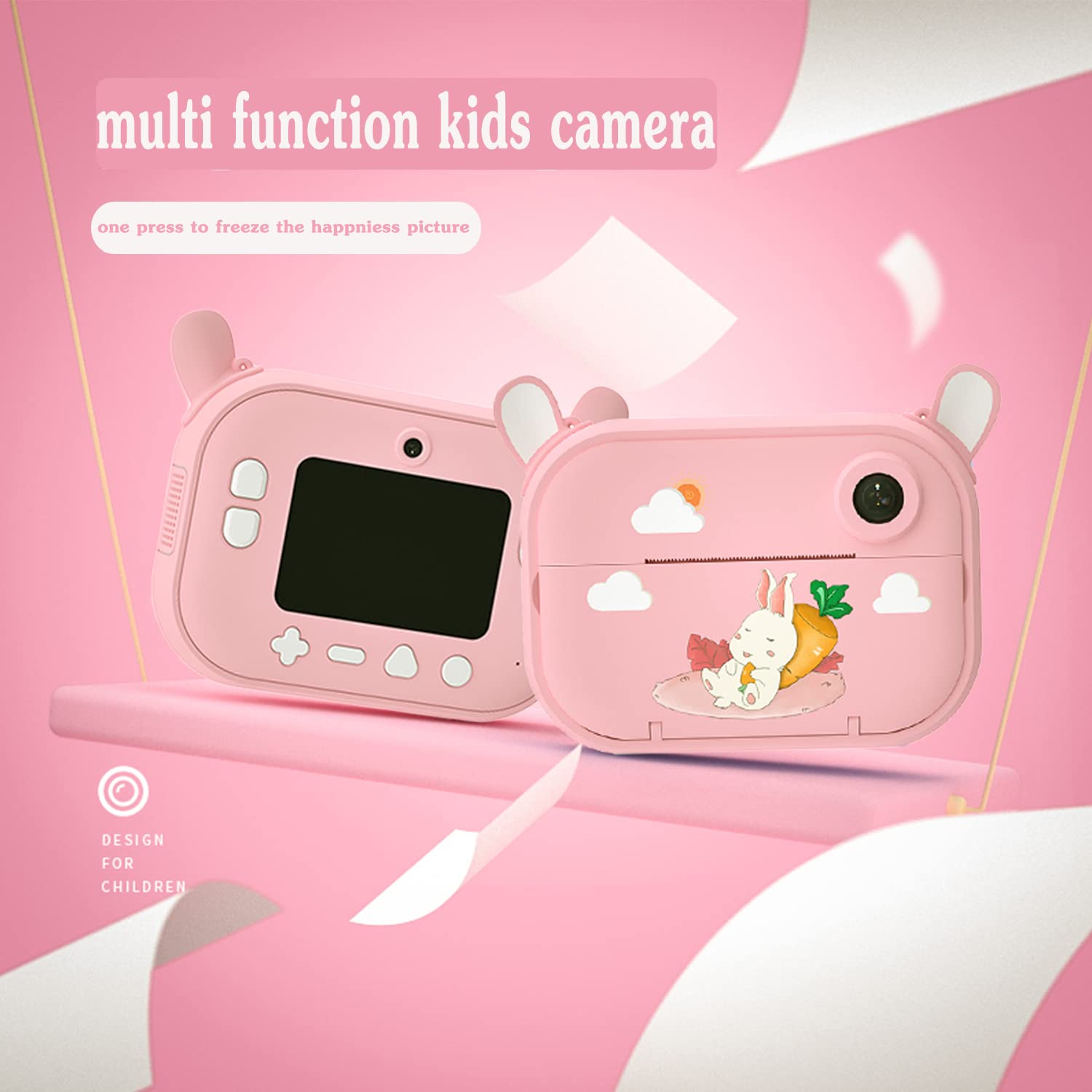 Instant Print Camera for Kids - Pink Digital Camera with 3 Rolls Photo Paper & 32GB TF Card, Christmas Birthday Gifts for Girls, Perfect for Travel, Parties & Creative Photography Fun