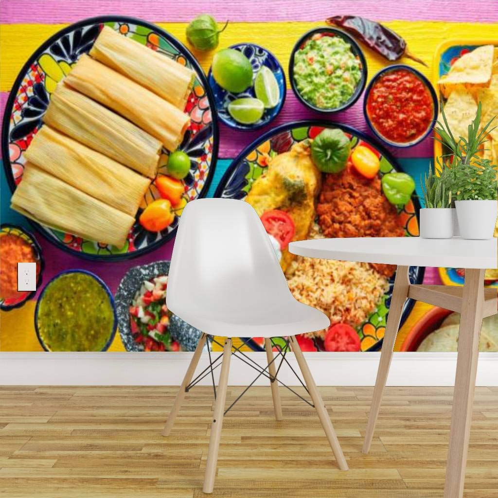 Peel and Stick Wallpaper - Tamale with Corn Leaf & Chili Pepper Design, Self-Adhesive Removable Vinyl Wall Mural for Kitchen, Dining Room Decor | Large Roll Wall Sticker, Easy DIY Home Decoration