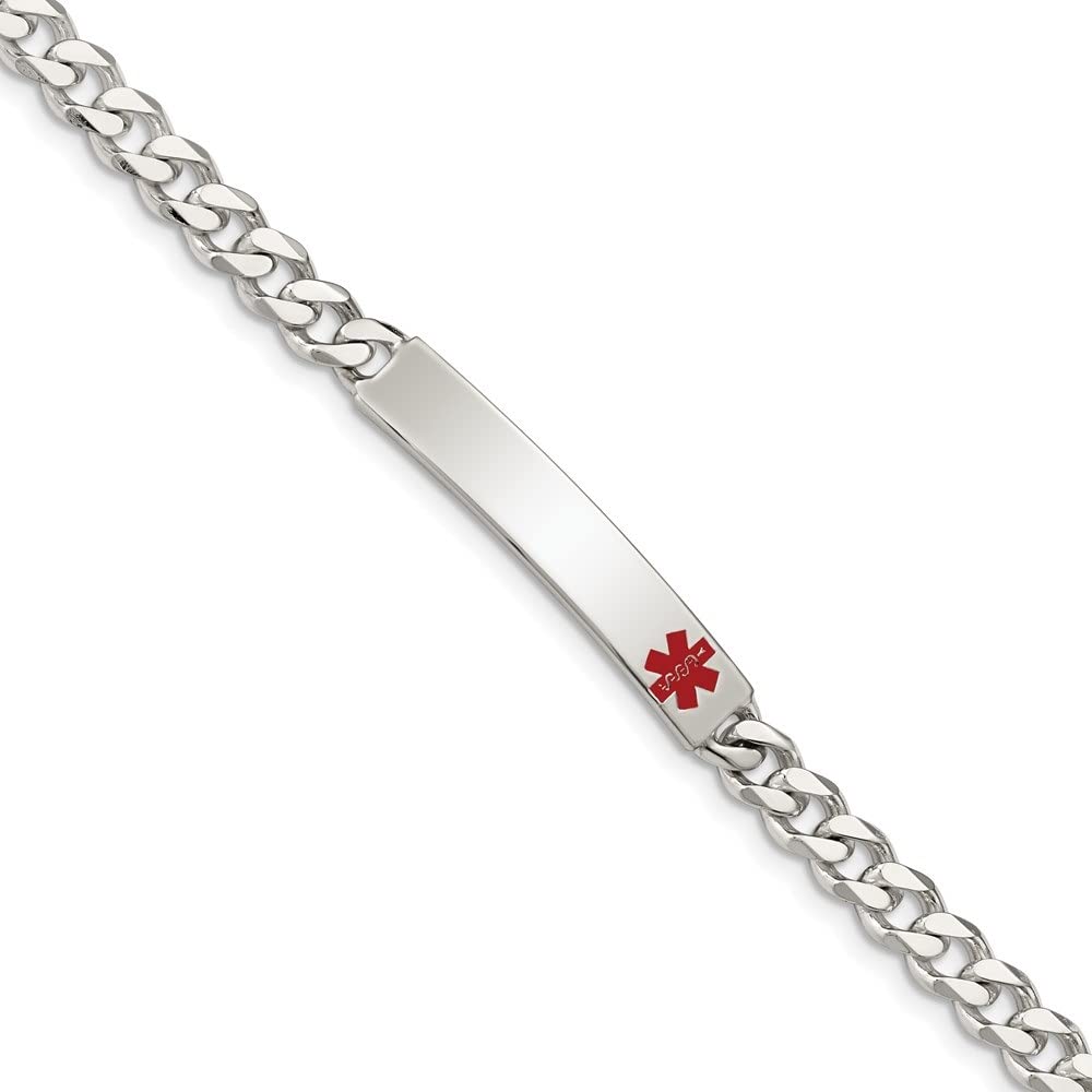 Sterling Silver Polished Medical ID Bracelet for Women - Elegant Curb Link Design for Everyday Wear & Emergency Identification