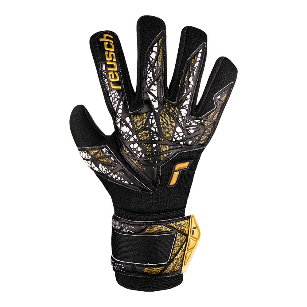 Reusch Silver NC Finger Support Goalkeeper Gloves - Black/Gold/White for Soccer Training & Match Play