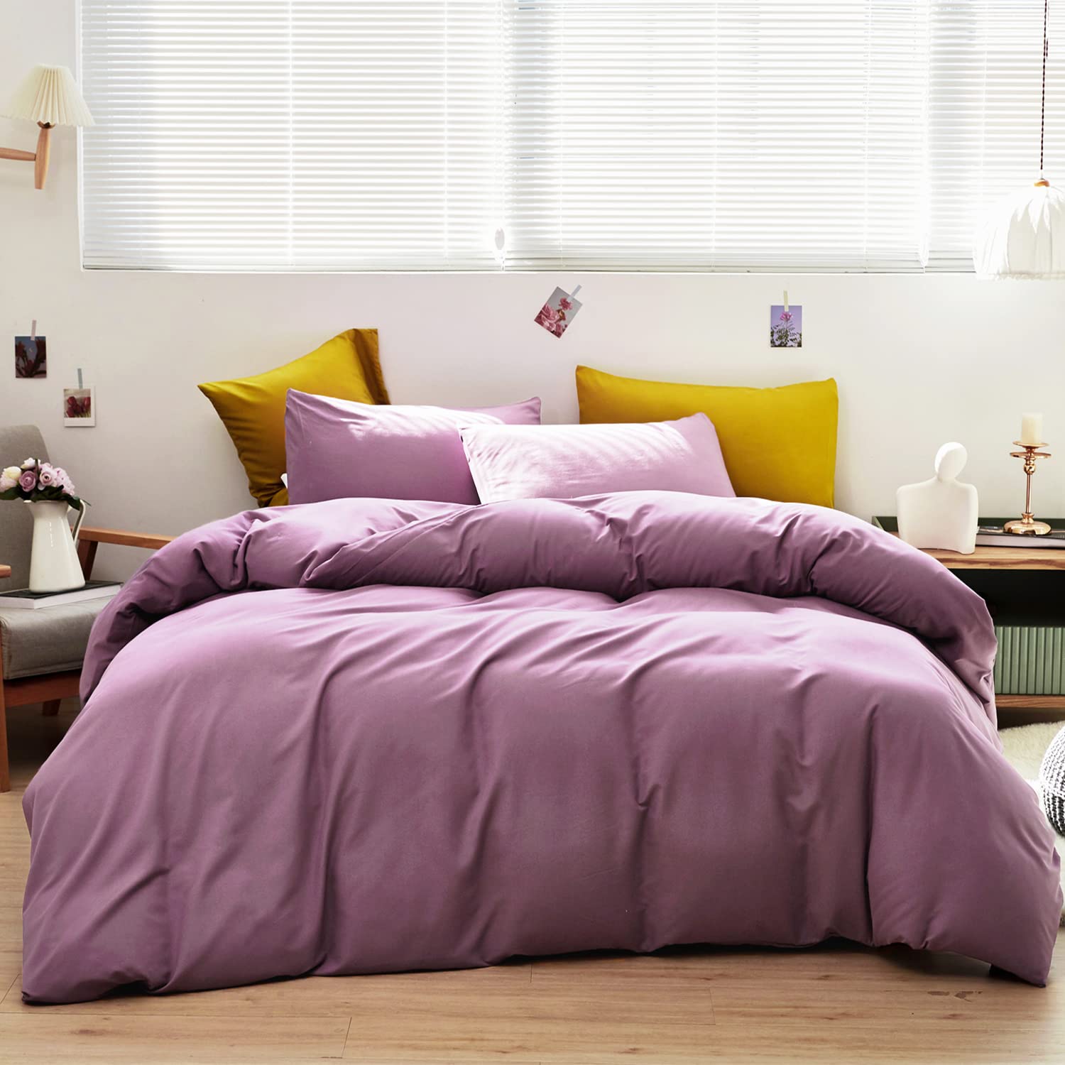 Luxlovery Purple Comforter Set King Size - Pale Mauve & Dusty Purple Cotton Bedding, Soft Breathable Quilted Blanket, 3-Piece Modern Elegant Bed Set for Women - Perfect for Master Bedroom, Guest Room & Cozy Home Decor