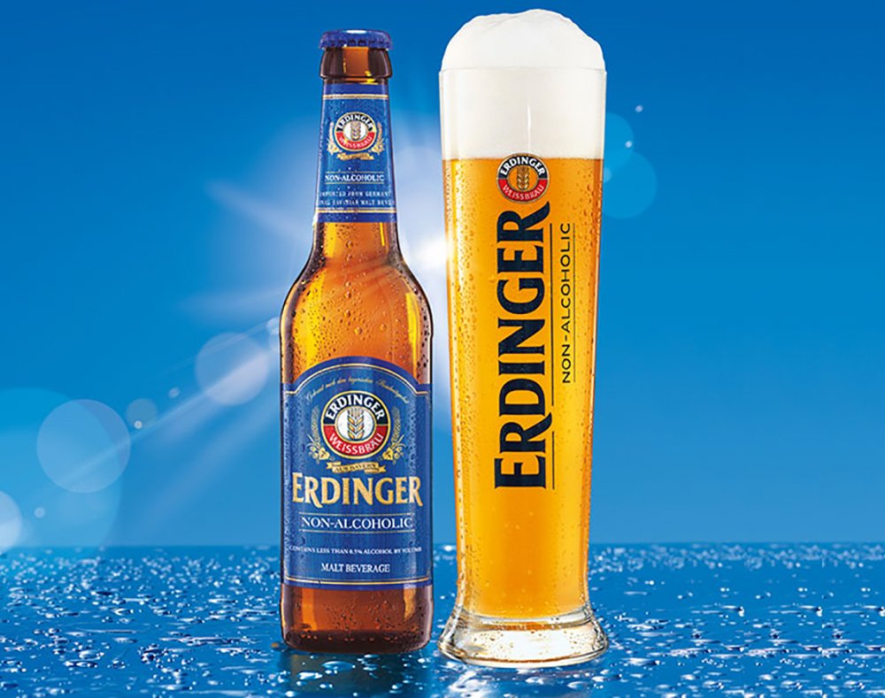 Erdinger Non-Alcoholic Malt Beer - 24 Pack of 11.2 fl oz Glass Bottles | Premium Alcohol-Free Wheat Beer | Perfect for Parties, Sports Events & Healthy Lifestyle
