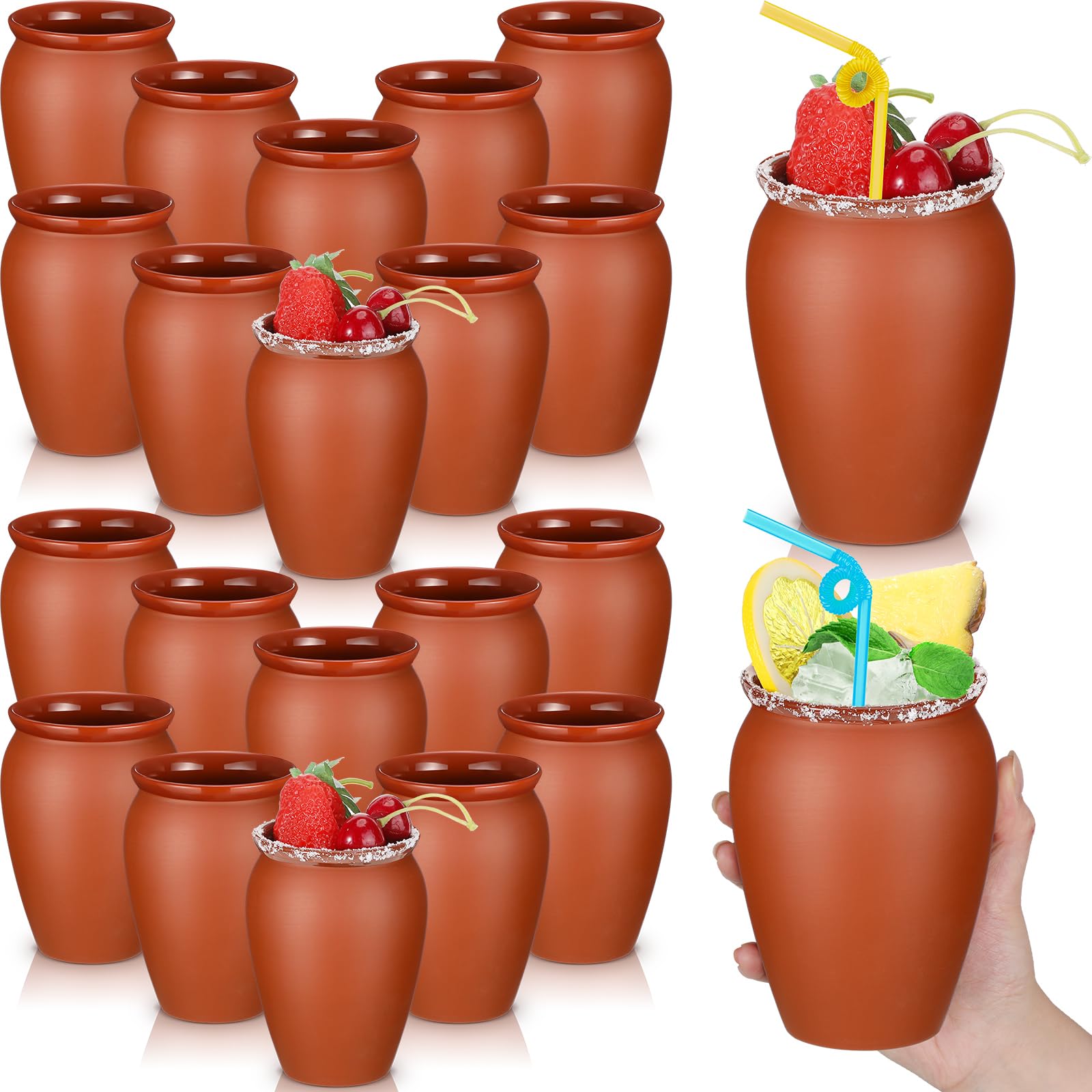 Gejoy 16 oz Mexican Clay Cantaritos Shooters - Set of 20 Handcrafted Pottery Cups for Margaritas, Mojitos & Cocktails | Perfect for Taco Tuesday, Fiesta Parties & Mexican-Themed Events