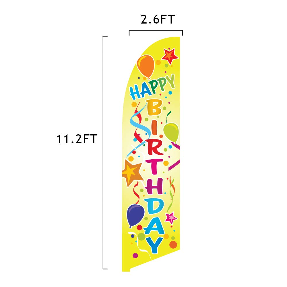 Vispronet Premium Happy Birthday Feather Flag Kit – 13ft Pole Set with Ground Stake, Cross Base, Weight Bag & Pole Sleeve Bag – Perfect for Birthday Parties, Outdoor Celebrations & Event Decorations – Made in USA – Ideal for Backyard BBQs, Graduation Parties & Festival Decor