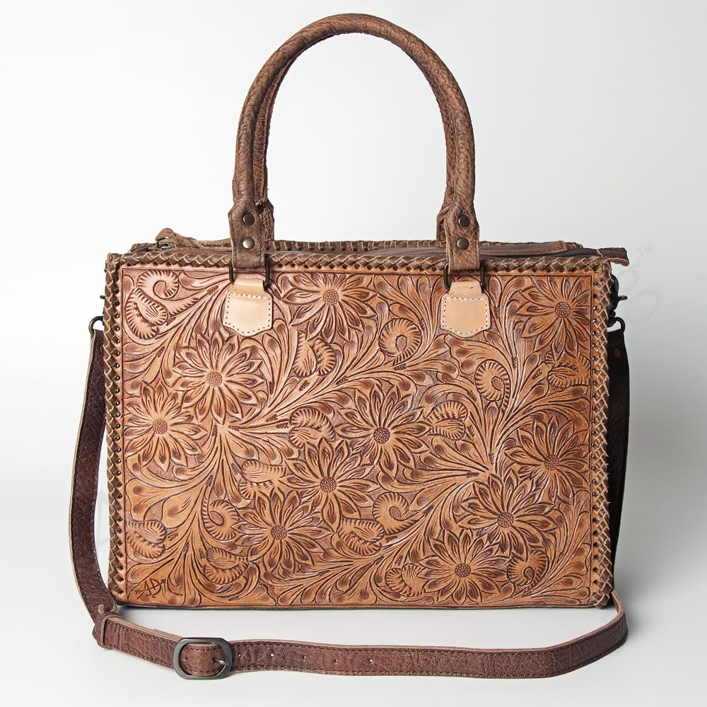 American Darling Briefcase - Genuine Leather Women's Western Handbag Purse, Hand-Tooled Design, Black - Perfect for Work, Travel & Cowgirl Fashion Accessories