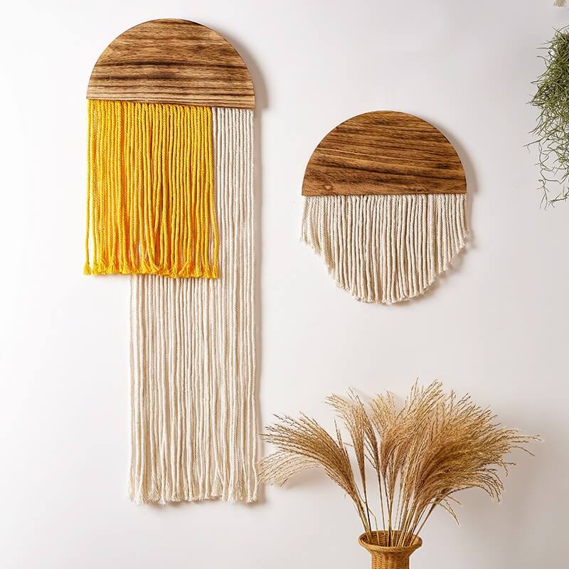Handmade Wooden Semicircle Macrame Wall Hanging - Boho Home Decor for Living Room, Bedroom & Nursery - Perfect for Bohemian, Farmhouse or Coastal Style Interior Design