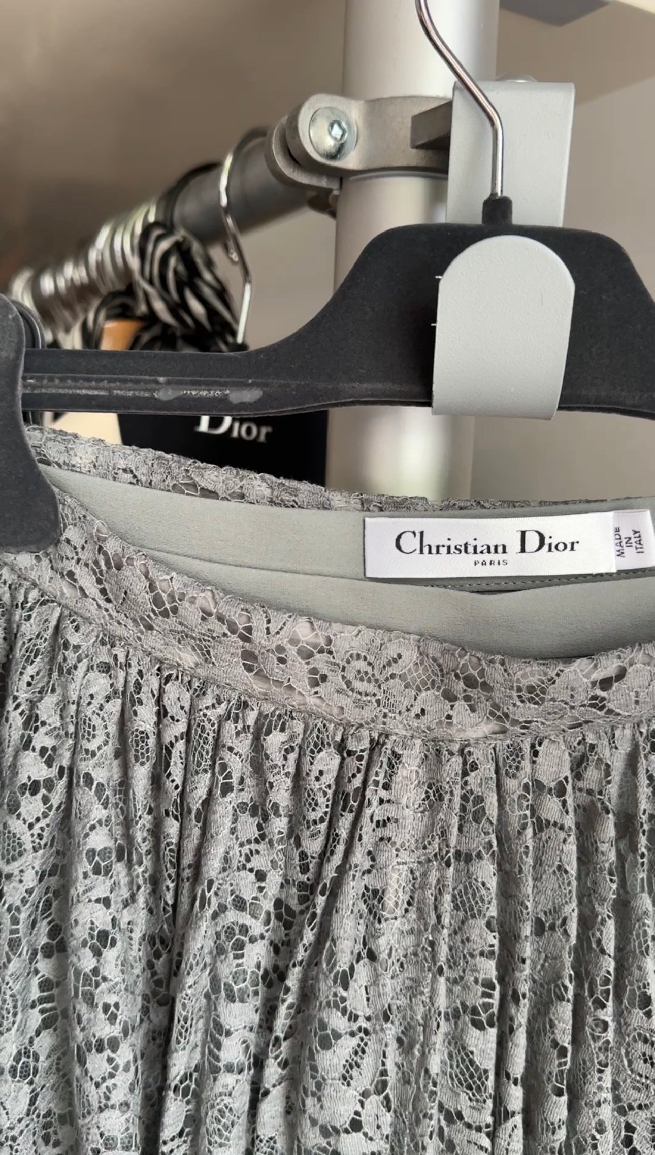 Christian Dior Grey Lace Long Full Skirt Size 28 Waist - Elegant Formal Dress for Weddings, Parties & Special Occasions