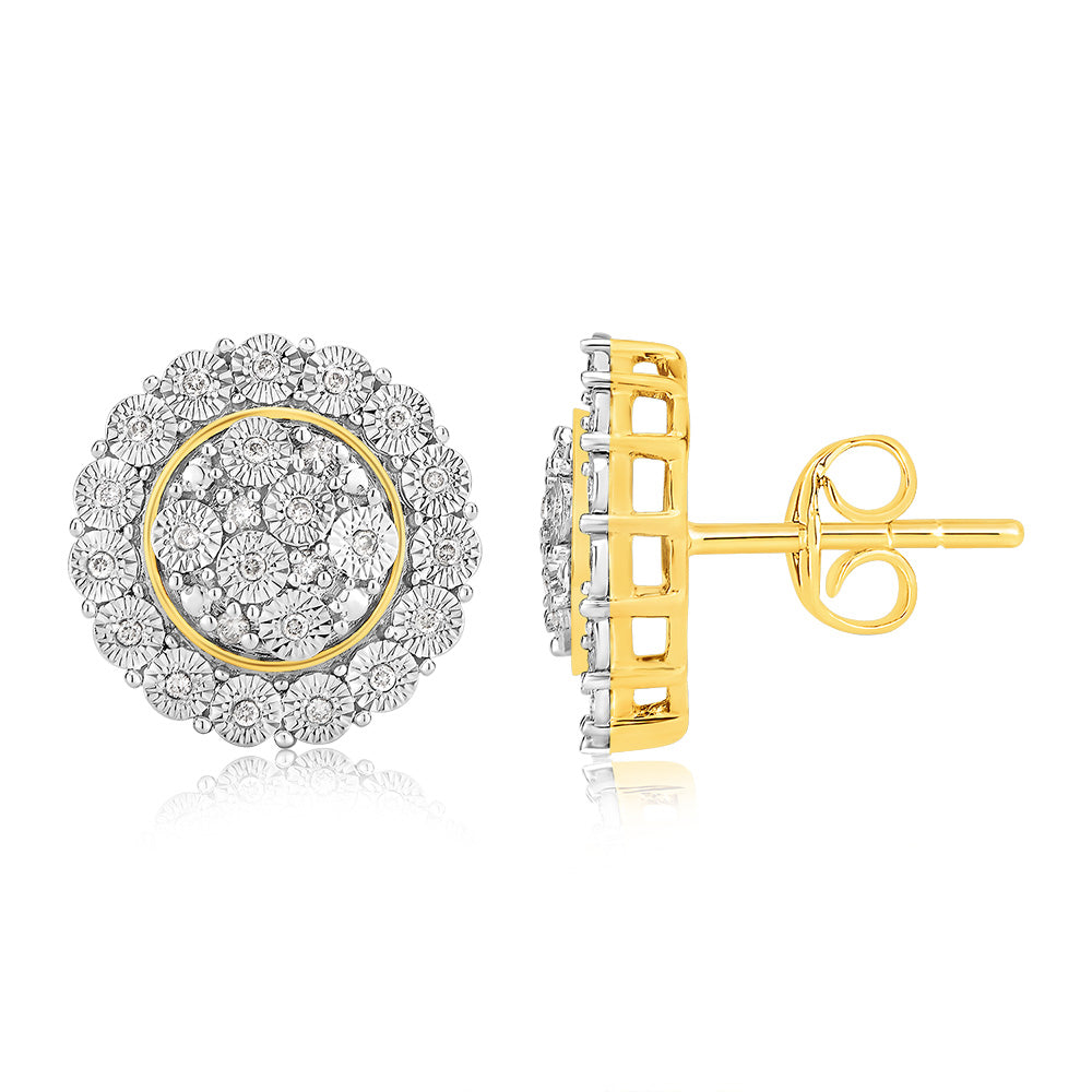 9ct Yellow Gold 1/5 Carat Diamond Stud Earrings for Women - Classic Round Cut Diamond Earrings for Everyday Wear & Special Occasions