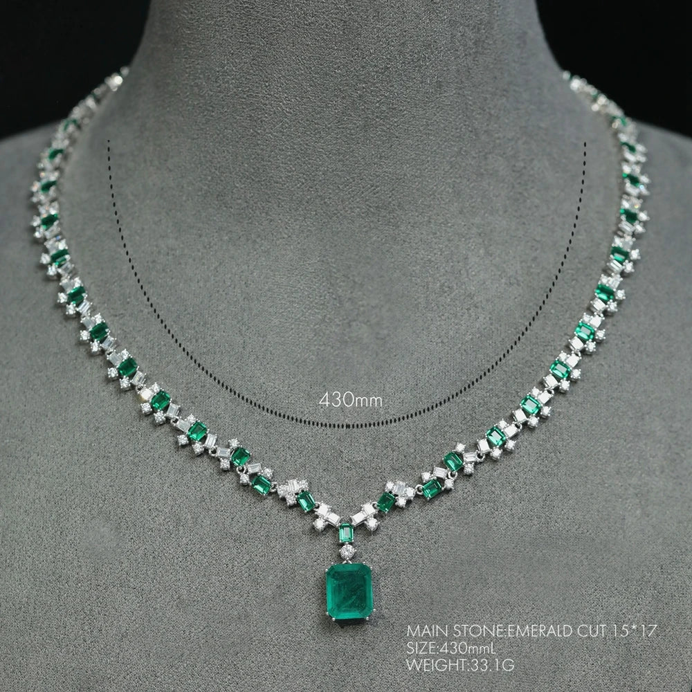 Vintage 925 Sterling Silver Emerald & Diamond Pendant Necklace for Women - 15x17mm High Carbon Gemstone Jewelry - Perfect Gift for Anniversary, Birthday & Special Occasions