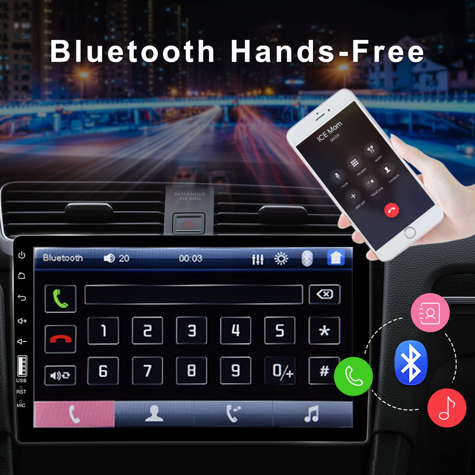 9 Inch HD Touch Screen Single Din Car Stereo with Bluetooth, Backup Camera & External Mic - MP5 Player, Mirror Link, SWC, USB, EQ - Perfect for Hands-Free Calling & Safe Reversing