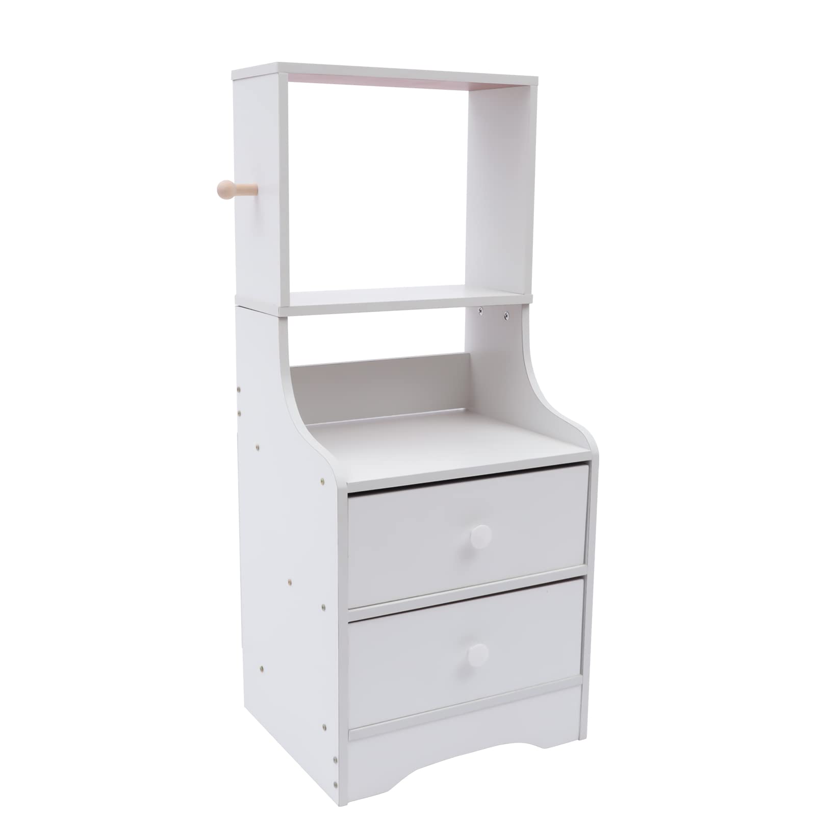 Modern Nightstand with Drawers - Tall Bedside Table with Storage Shelf for Bedroom & Living Room | White 2-Tier Night Stand for Home Decor & Organization | US Stock Fast Shipping