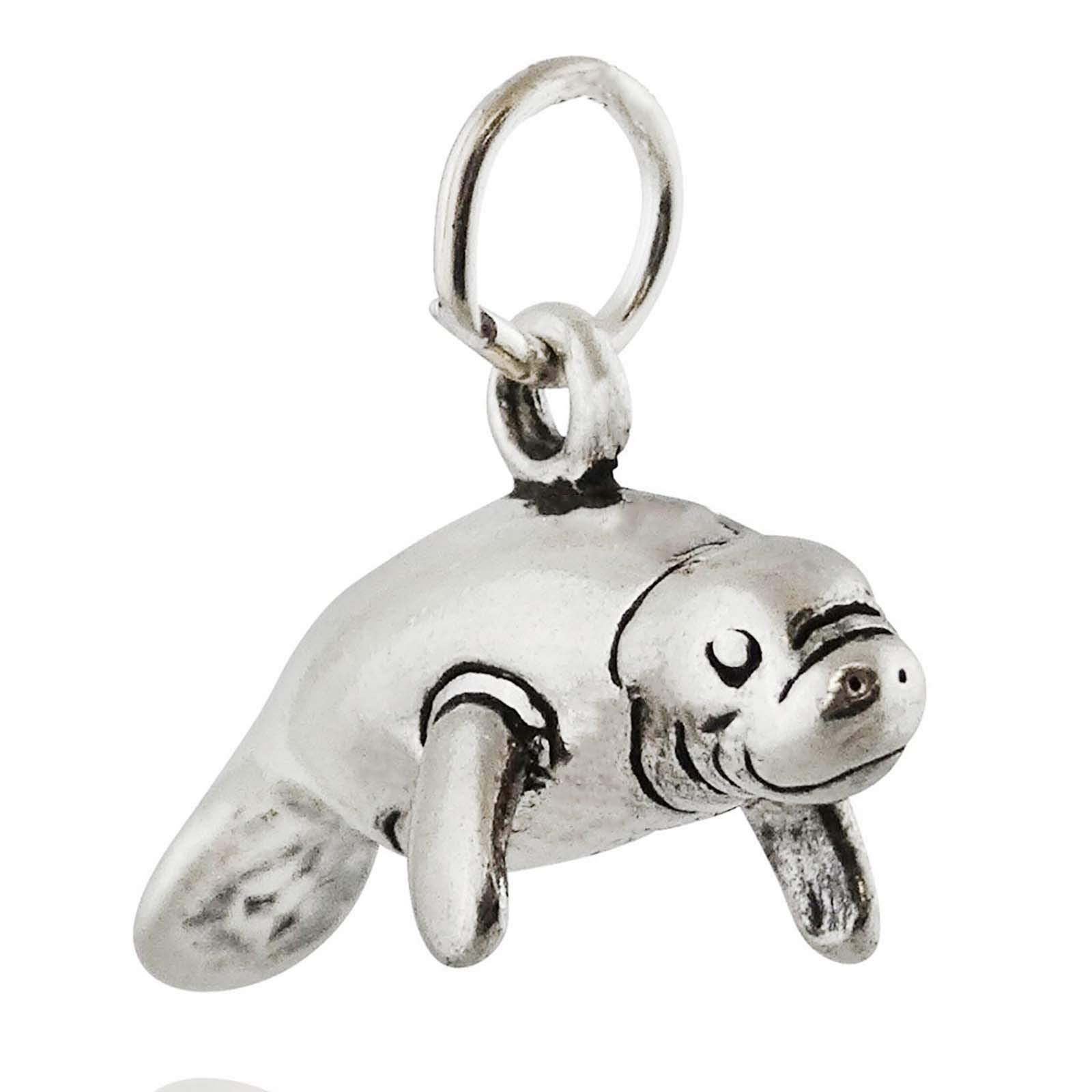 Manatee Sea Cow 3D 925 Solid Sterling Silver Charm Pendant for Bracelet Making - Handmade Jewelry Supplies for DIY Crafting & Gift Giving
