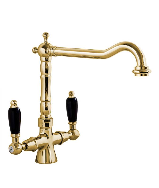 Chelsea Brass Kitchen Faucet with Black Handles - Stylish and Durable for Modern Kitchens, Perfect for Cooking and Washing Dishes