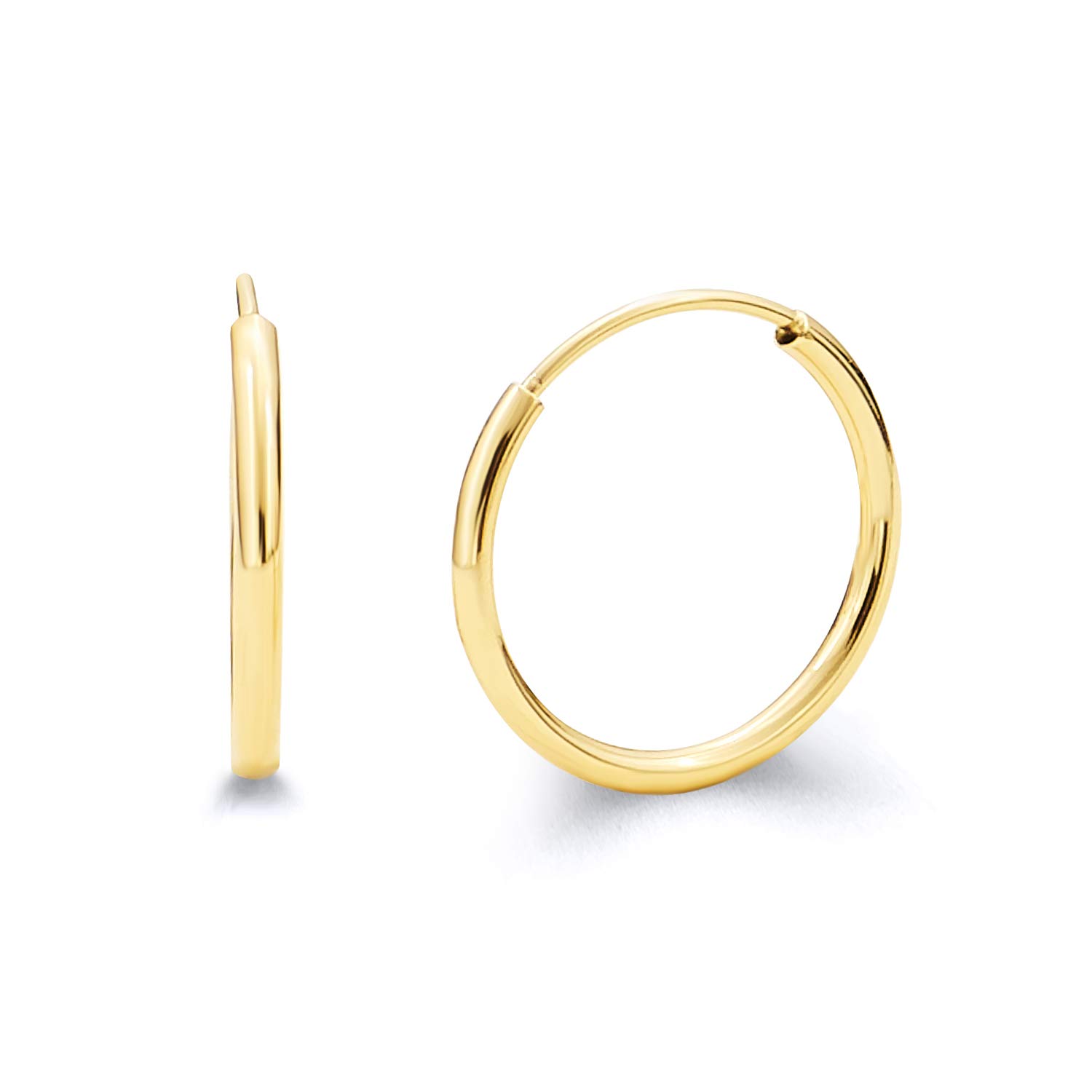 14K Yellow Gold 1.5mm Thin Endless Hoop Earrings for Women - 8 Size Options (10mm-30mm) | Minimalist Dainty Everyday Jewelry for Work, Date Night & Gifting