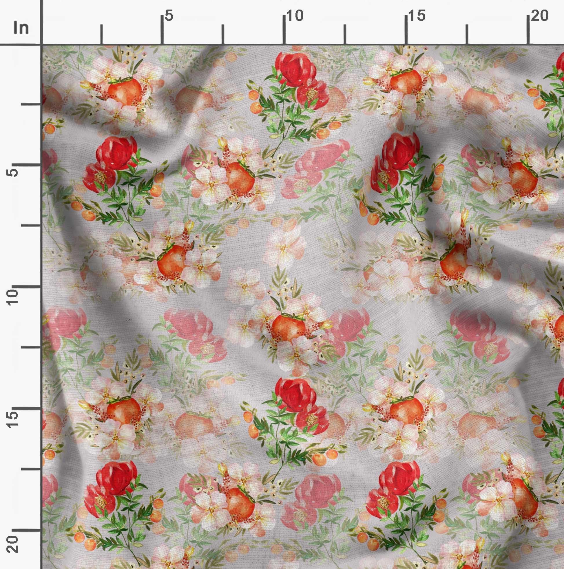 Soimoi Moss Georgette Gray Floral Fabric by The Yard - 42