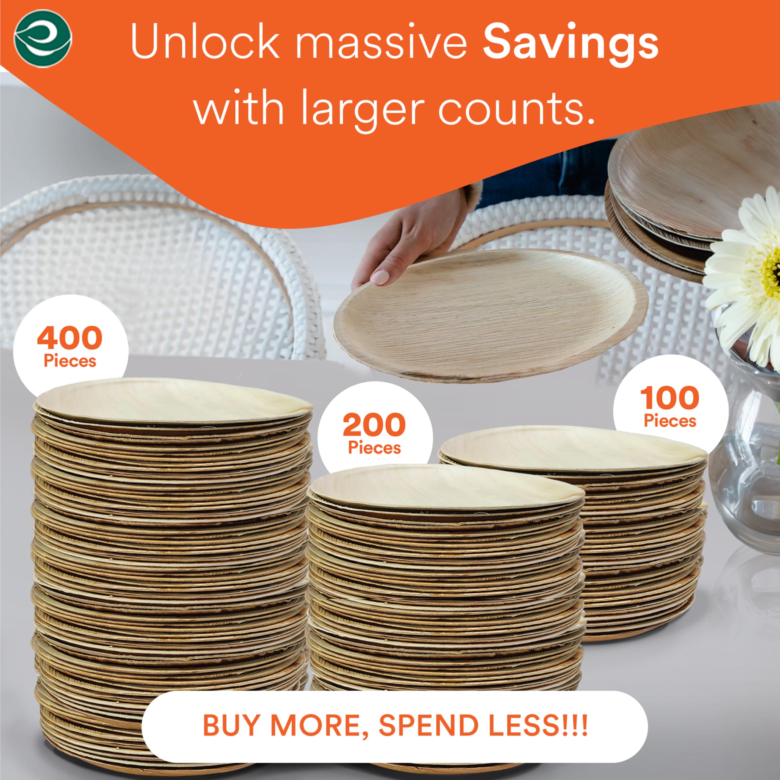 ECO SOUL 8 Inch Compostable Palm Leaf Round Plates (50 Count) - Biodegradable, Eco-Friendly, Microwave & Oven Safe Dinnerware | Perfect for Parties, Picnics & Sustainable Dining