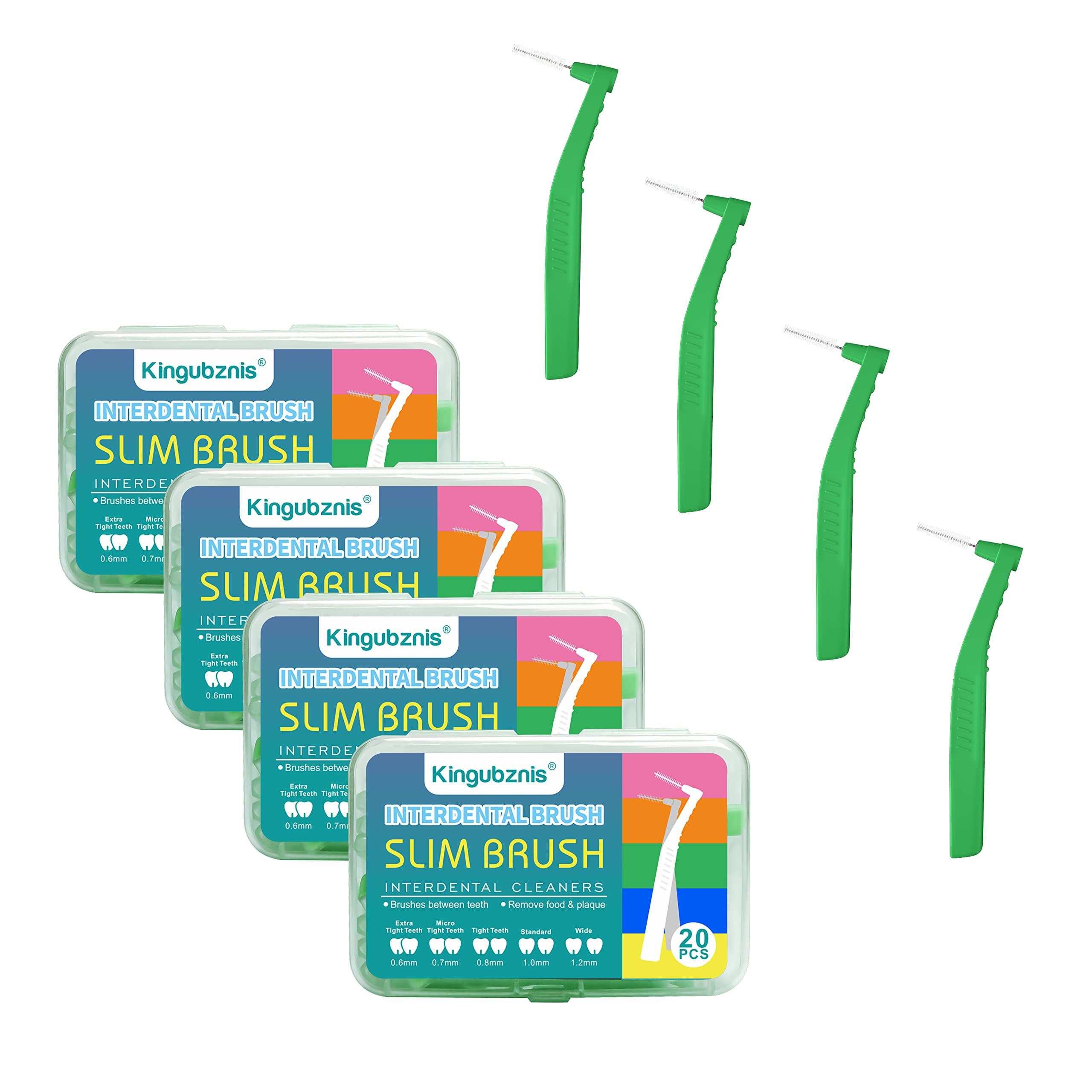 80 Count Interdental Brushes for Teeth Cleaning - Dental Floss Picks with Angled Heads & Portable Case - Oral Hygiene Tools for Tight Teeth (Green) - Perfect for Travel, Braces Care and Daily Dental Routine